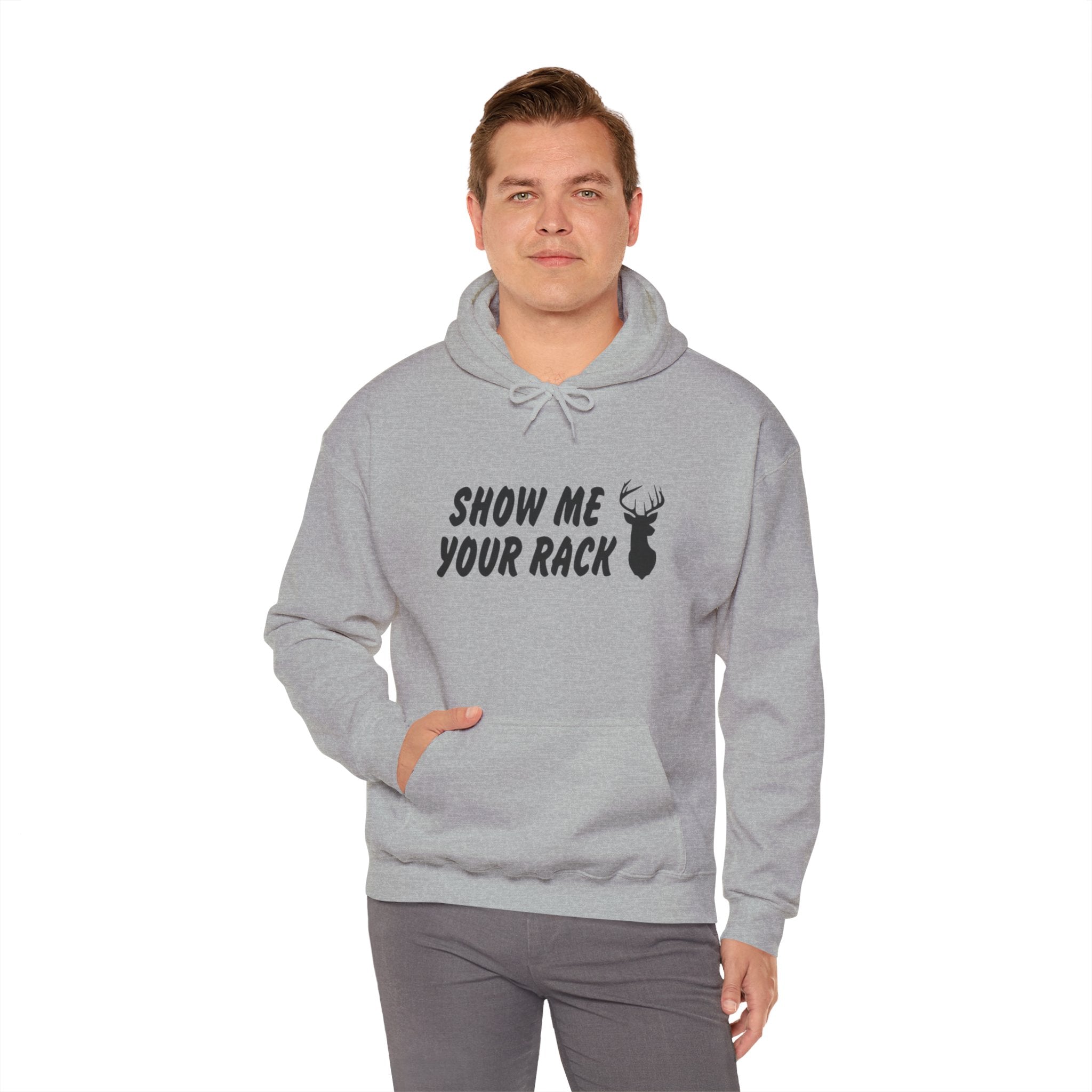 Funny Hunting Hoodie - Show Me Your Rack, Unisex Sweatshirt for Outdoors, Gift for Hunters, Casual Wear, Holiday Apparel