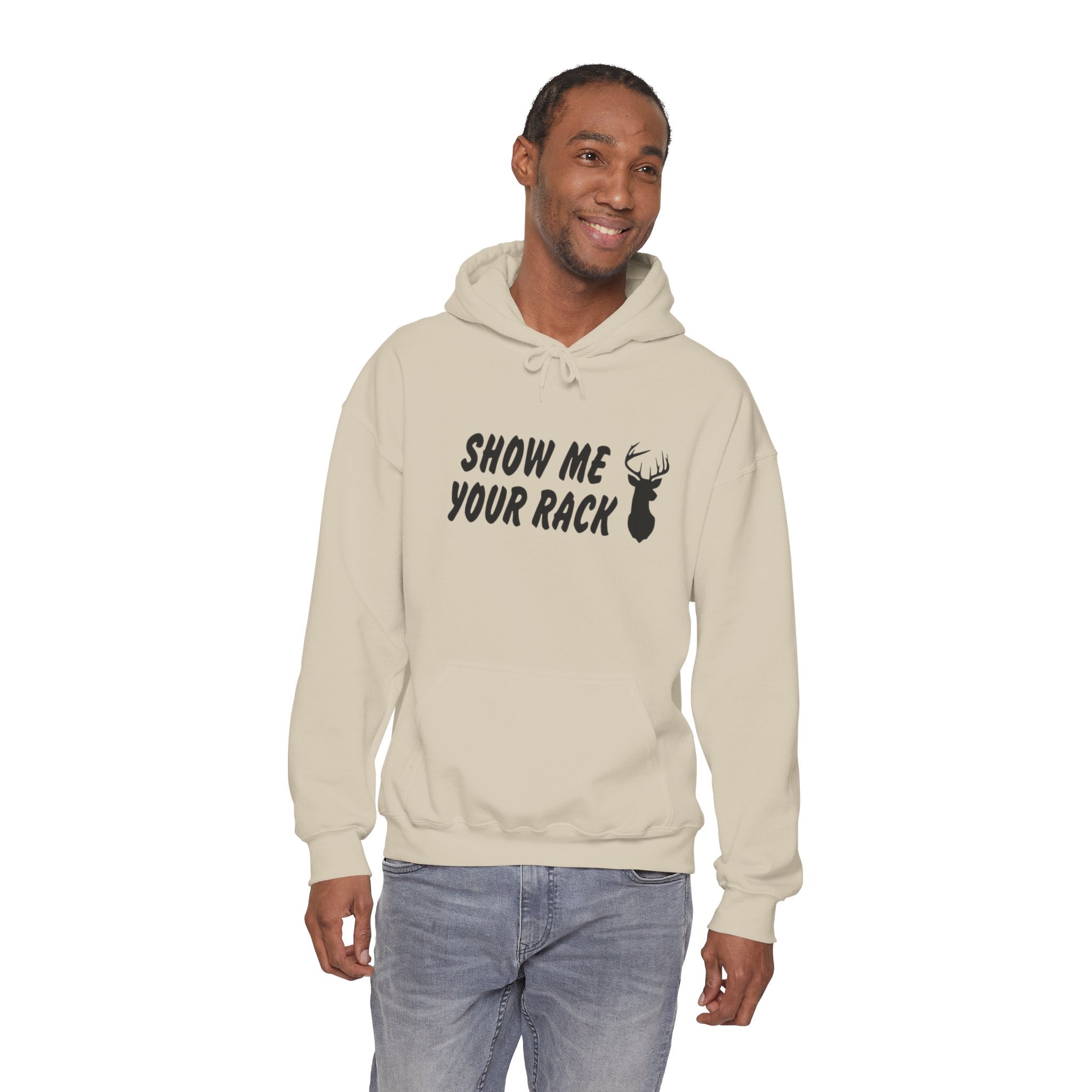 Funny Hunting Hoodie - Show Me Your Rack, Unisex Sweatshirt for Outdoors, Gift for Hunters, Casual Wear, Holiday Apparel