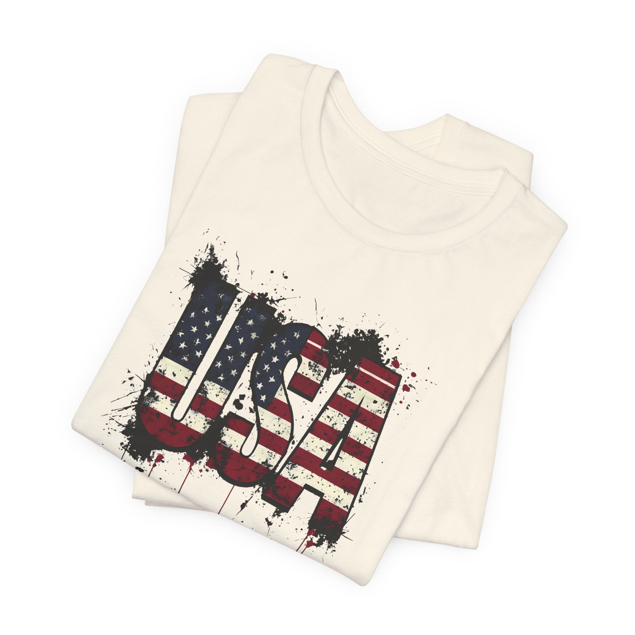 USA Paint Splatter T-Shirt — Patriotic American Flag Tee