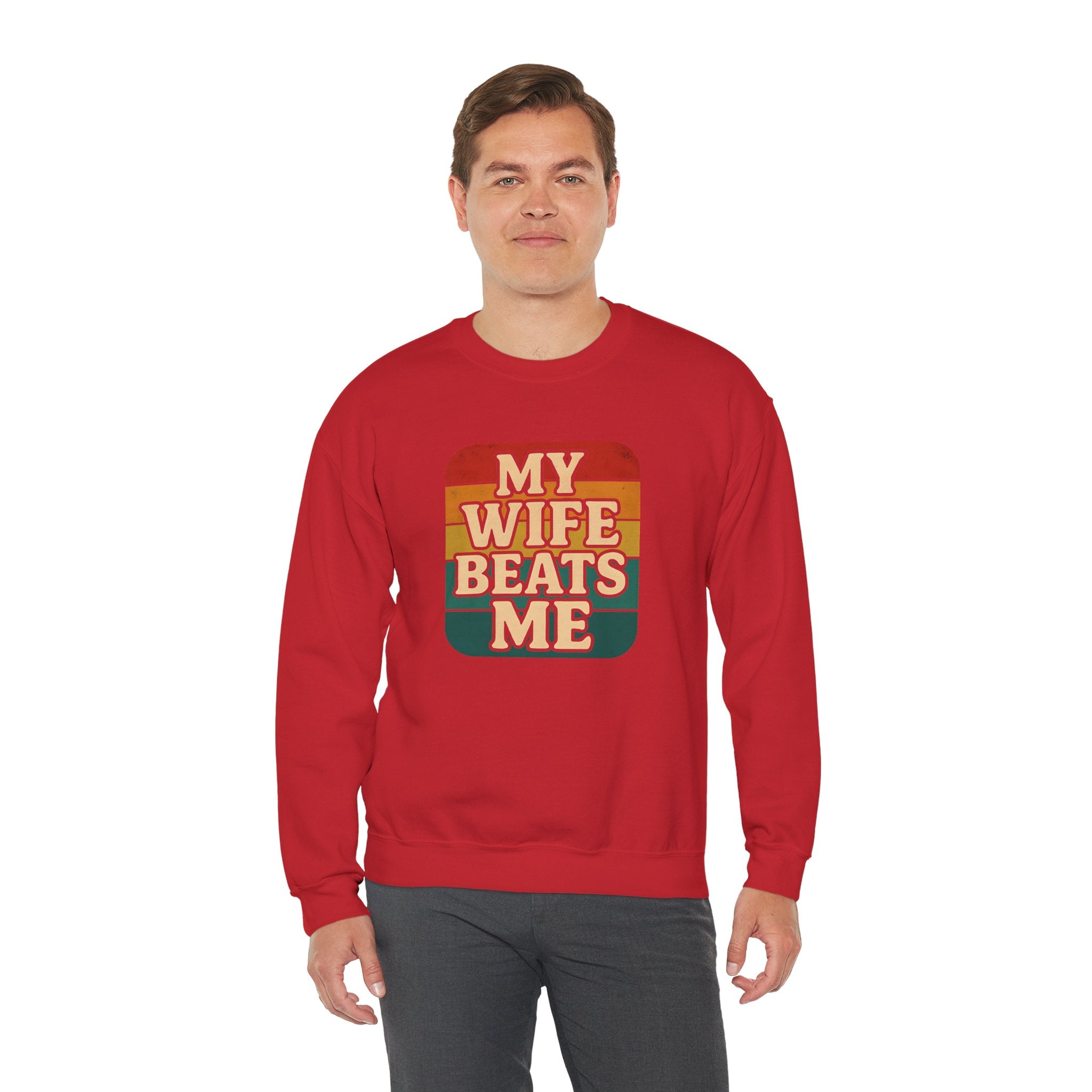Funny Unisex Crewneck Sweatshirt - 'My Wife Beats Me'