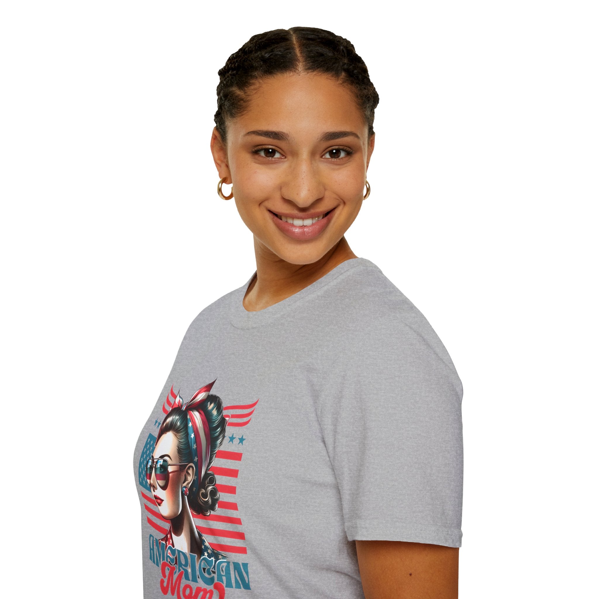 American Mom T-Shirt — Patriotic Retro Rosie Women’s Tee (Stars & Stripes)