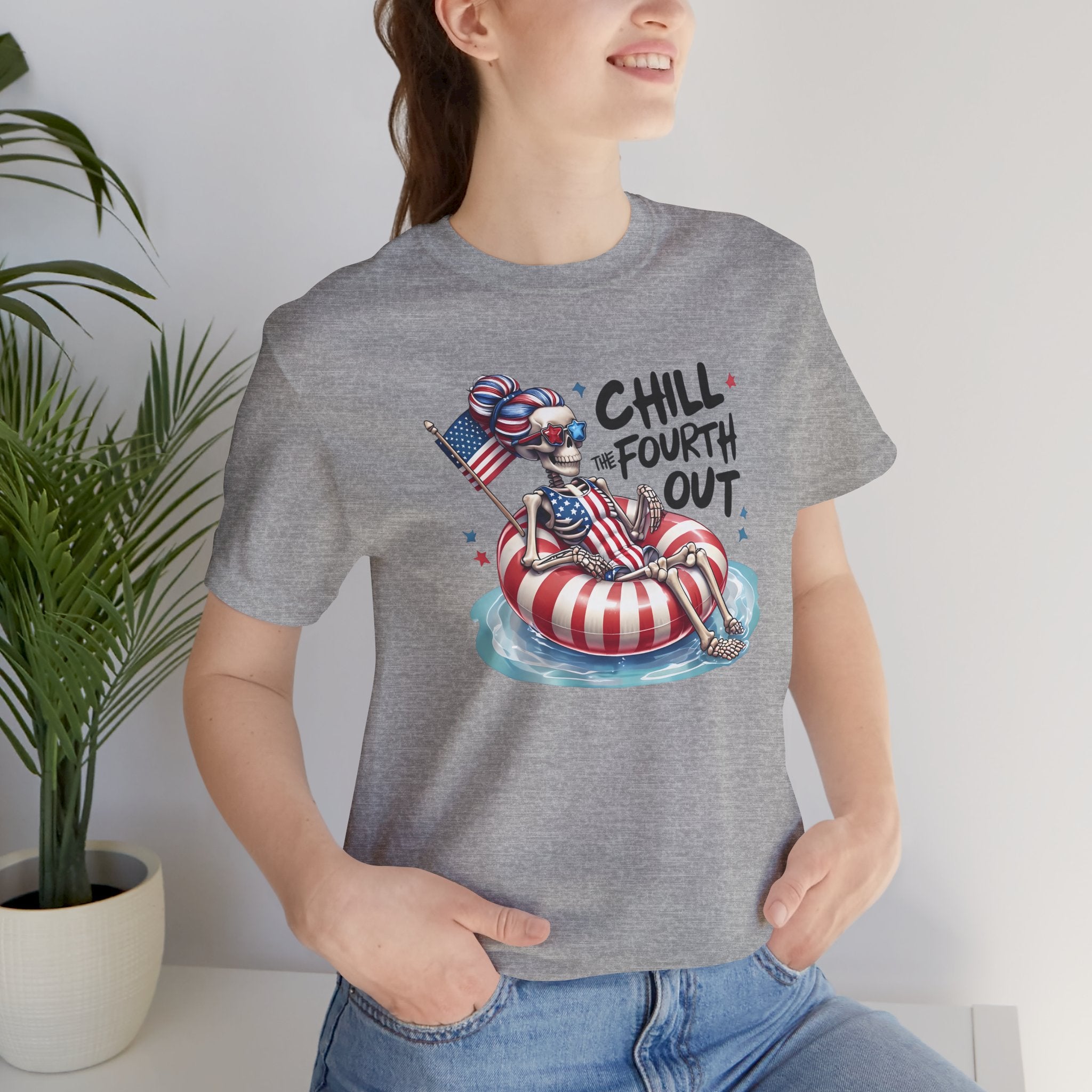 Fourth of July Chill T-Shirt — "Chill Fourth Out" Patriotic Skeleton Pool Tee