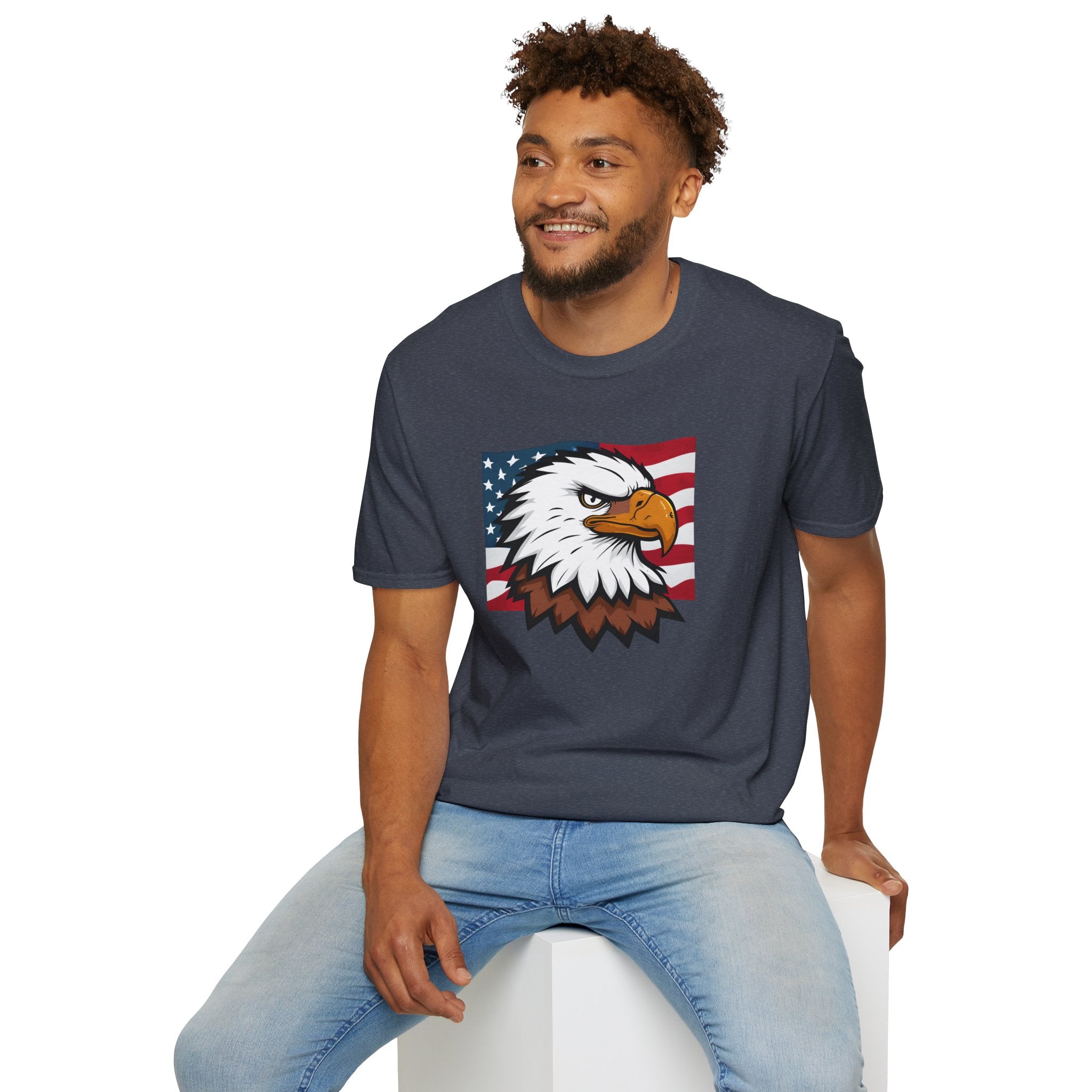 Patriotic Eagle Graphic T-Shirt, Unisex Softstyle Tee for Independence Day, Casual Wear, Gift for Veterans, American Pride Clothing