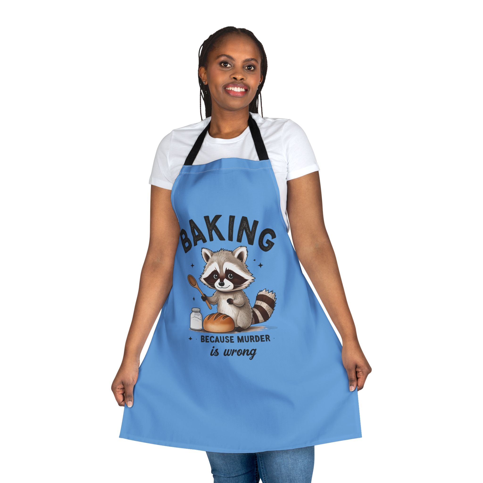 Apron — Cute Raccoon “Baking Because Murder Is Wrong” Funny Kitchen Apron