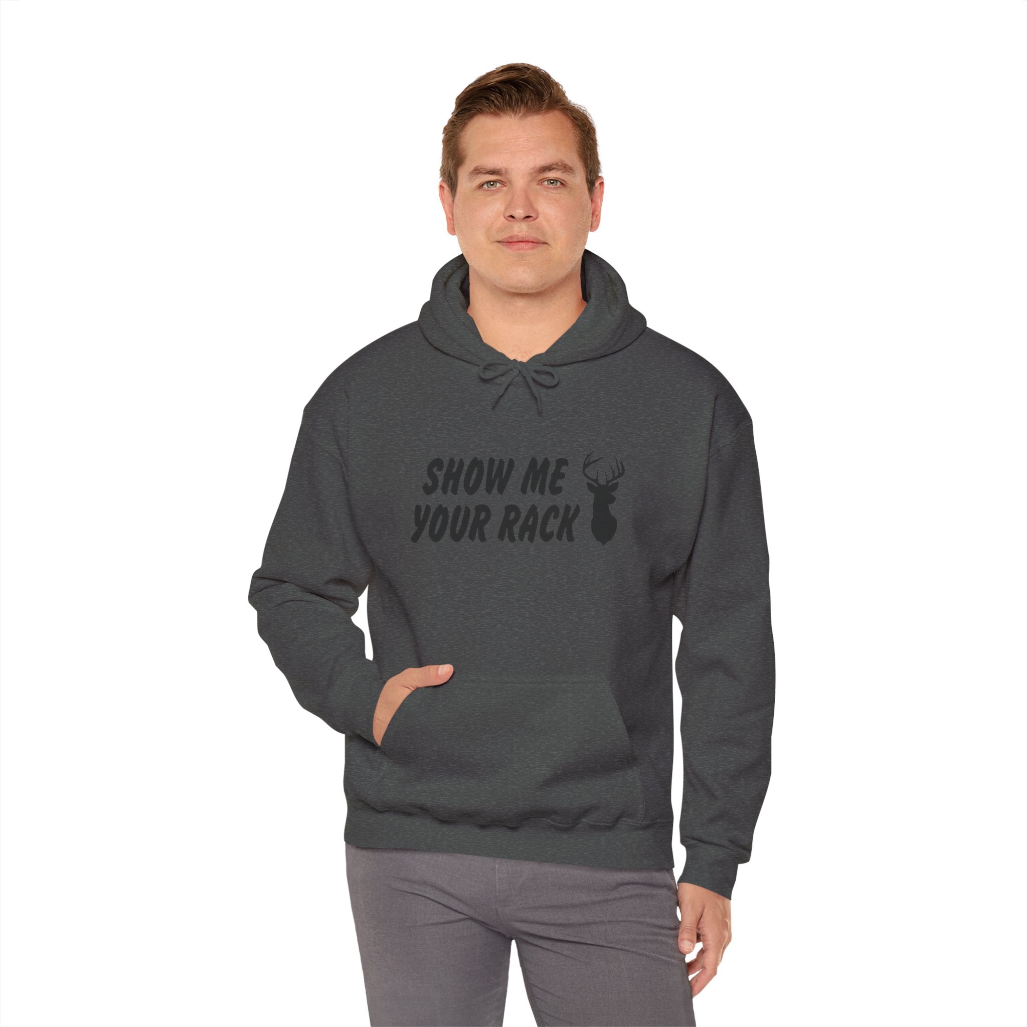 Funny Hunting Hoodie - Show Me Your Rack, Unisex Sweatshirt for Outdoors, Gift for Hunters, Casual Wear, Holiday Apparel