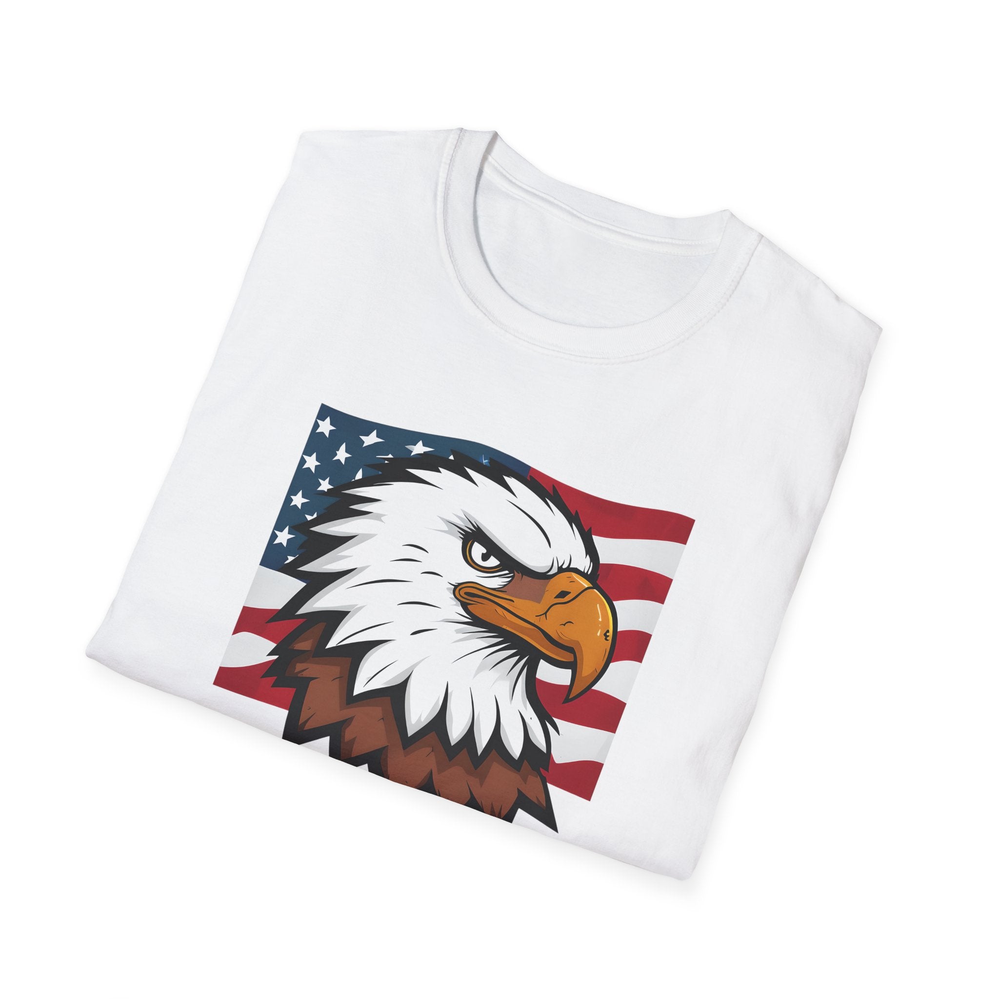 Patriotic Eagle Graphic T-Shirt, Unisex Softstyle Tee for Independence Day, Casual Wear, Gift for Veterans, American Pride Clothing