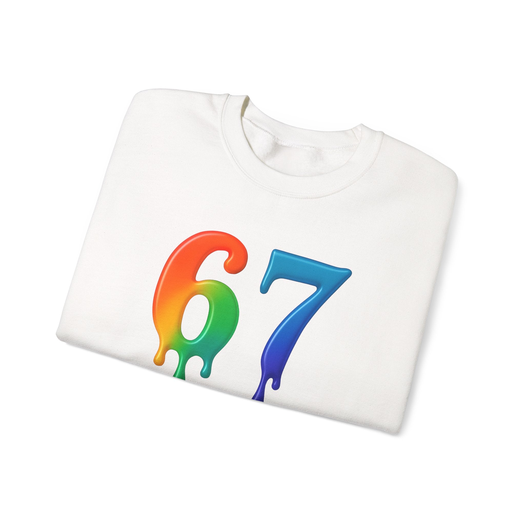 Colorful Drip 67 Sweatshirt, Cozy Unisex Crewneck, Gift for Friends, Rainbow Sweatshirt, Casual Everyday Wear, Birthday Apparel