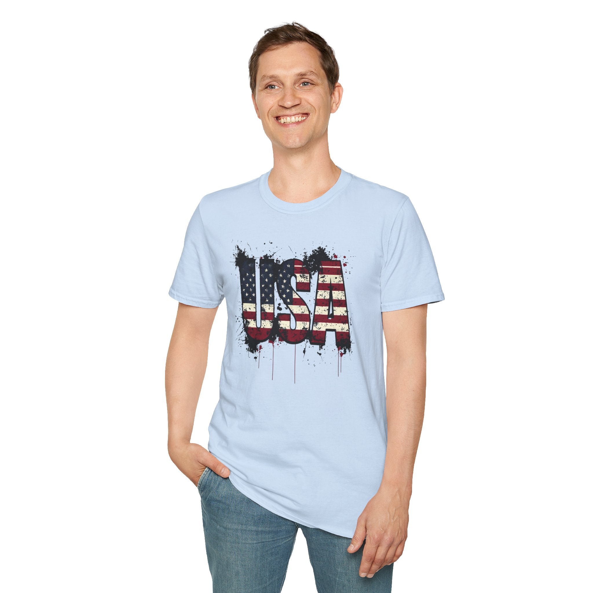 USA Flag Grunge T-Shirt — Distressed American Flag Graphic Tee for 4th of July