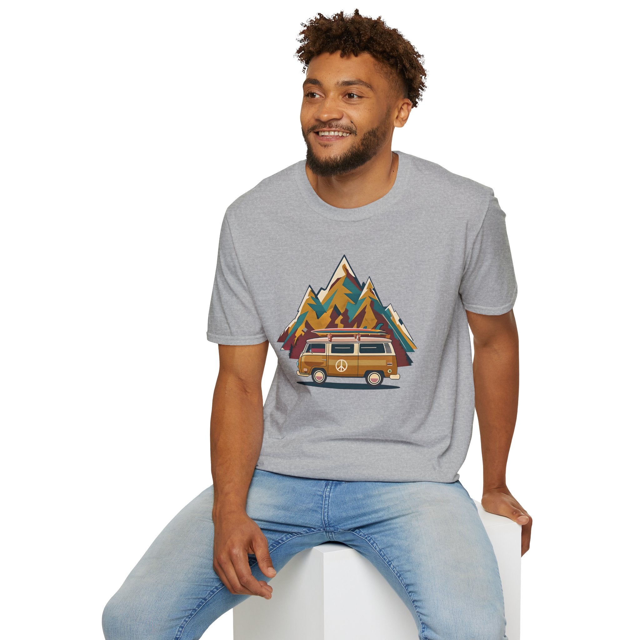 Retro Camper Van T-Shirt — Vintage Mountain Adventure Graphic Tee