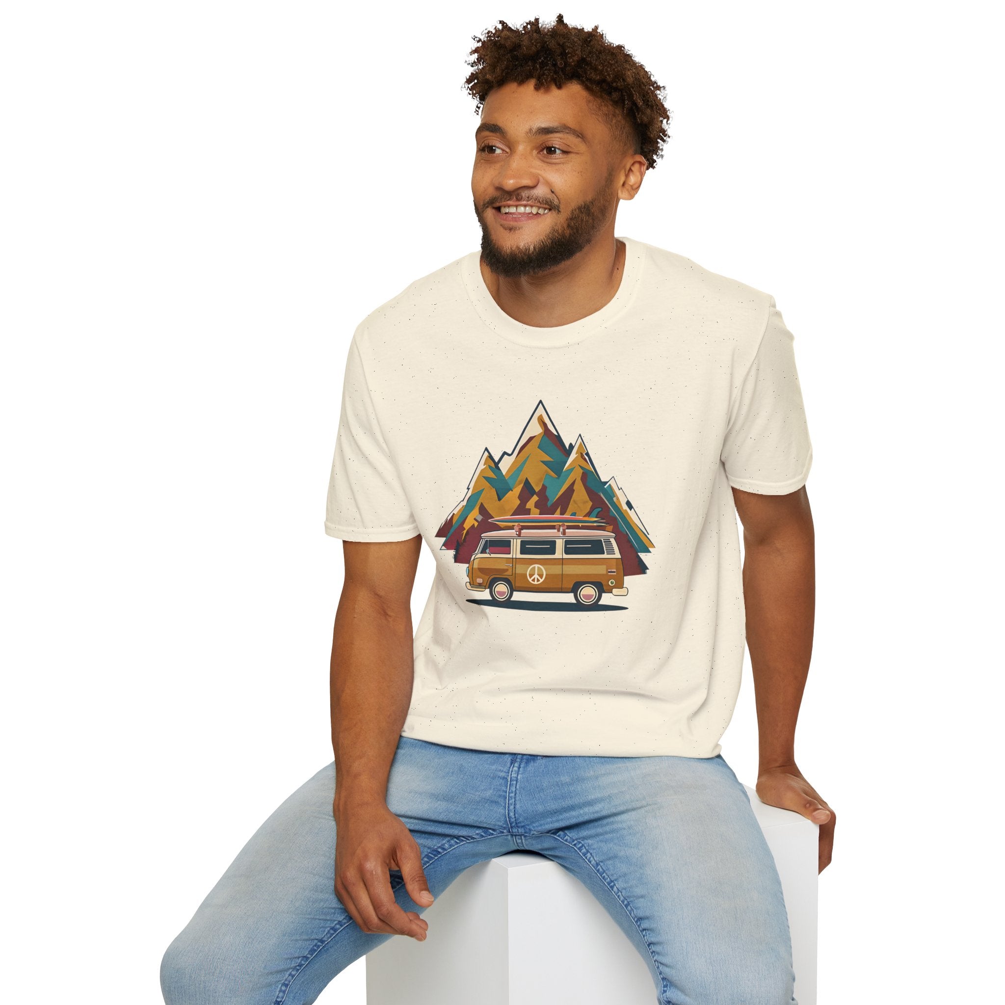 Retro Camper Van T-Shirt — Vintage Mountain Adventure Graphic Tee