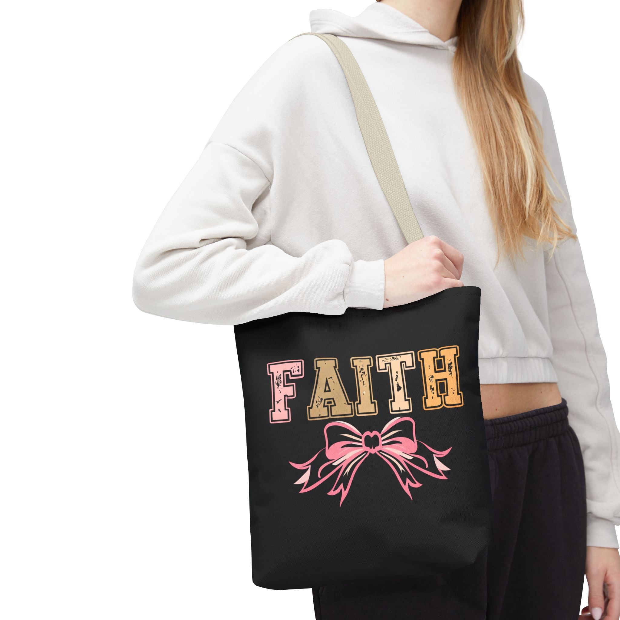 Faith Tote Bag with Bow Design, Inspirational Gift for Her, Everyday Shopping Bag, Faith-Based Gift, Religious Tote, Faith Quote Bag