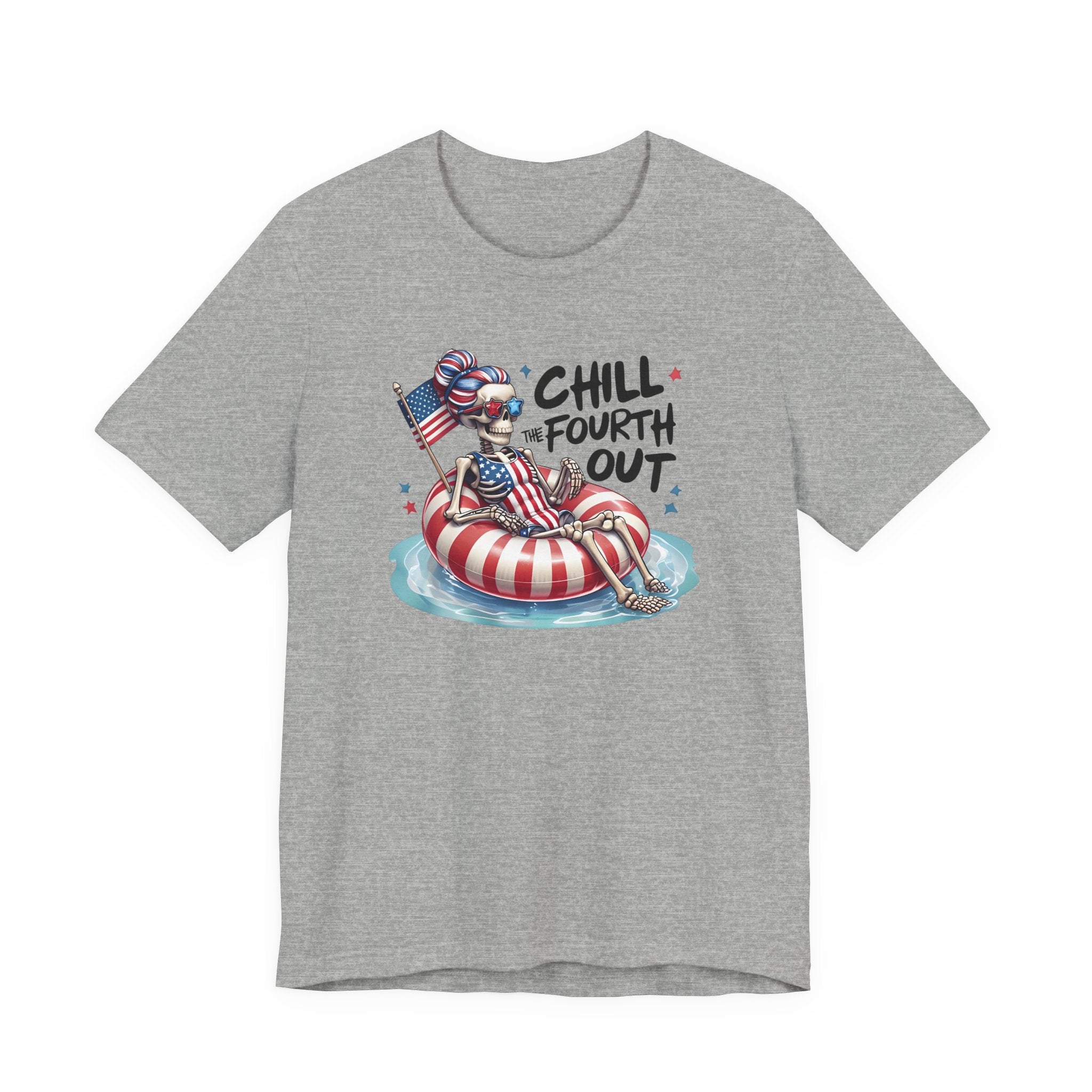 Fourth of July Chill T-Shirt — "Chill Fourth Out" Patriotic Skeleton Pool Tee