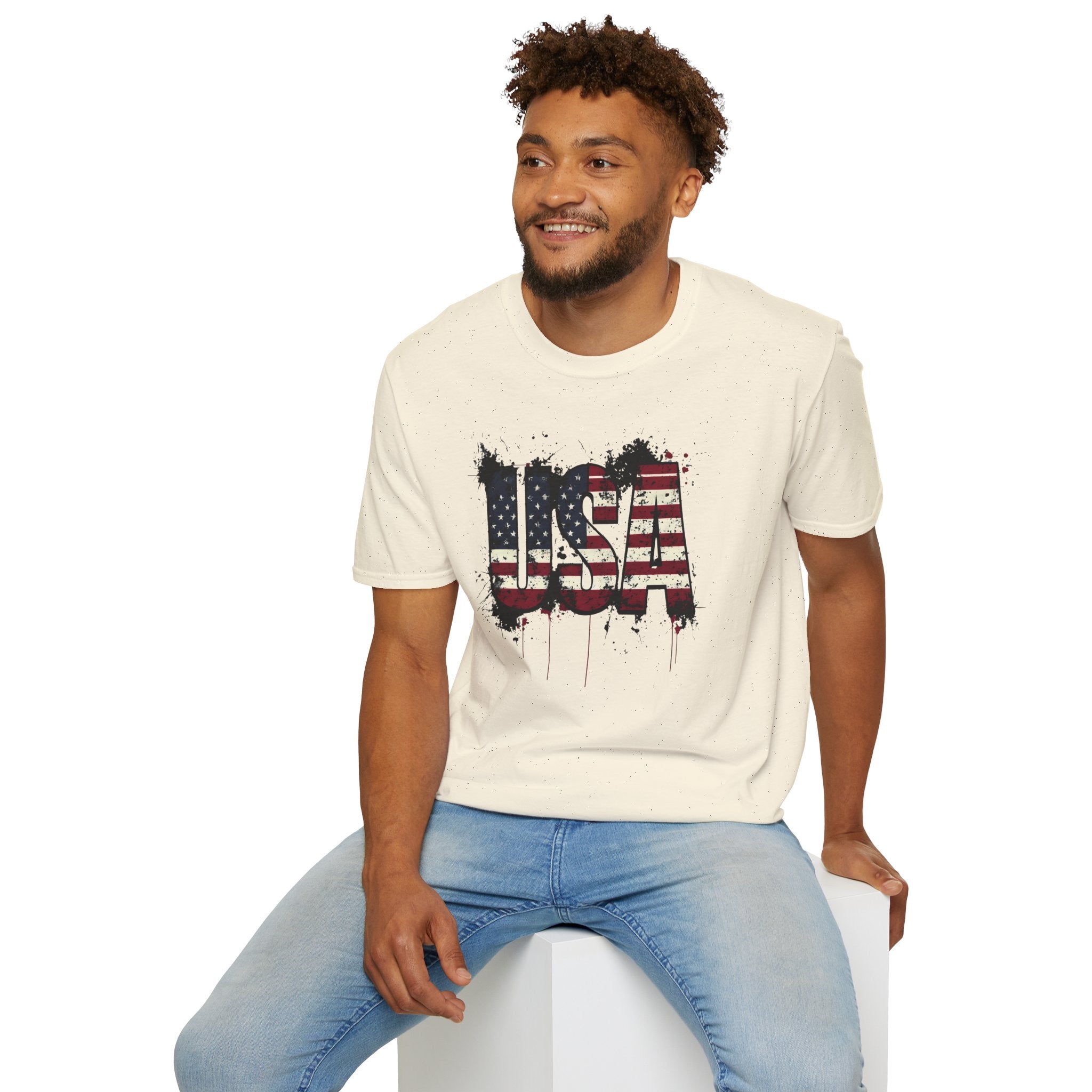 USA Flag Grunge T-Shirt — Distressed American Flag Graphic Tee for 4th of July