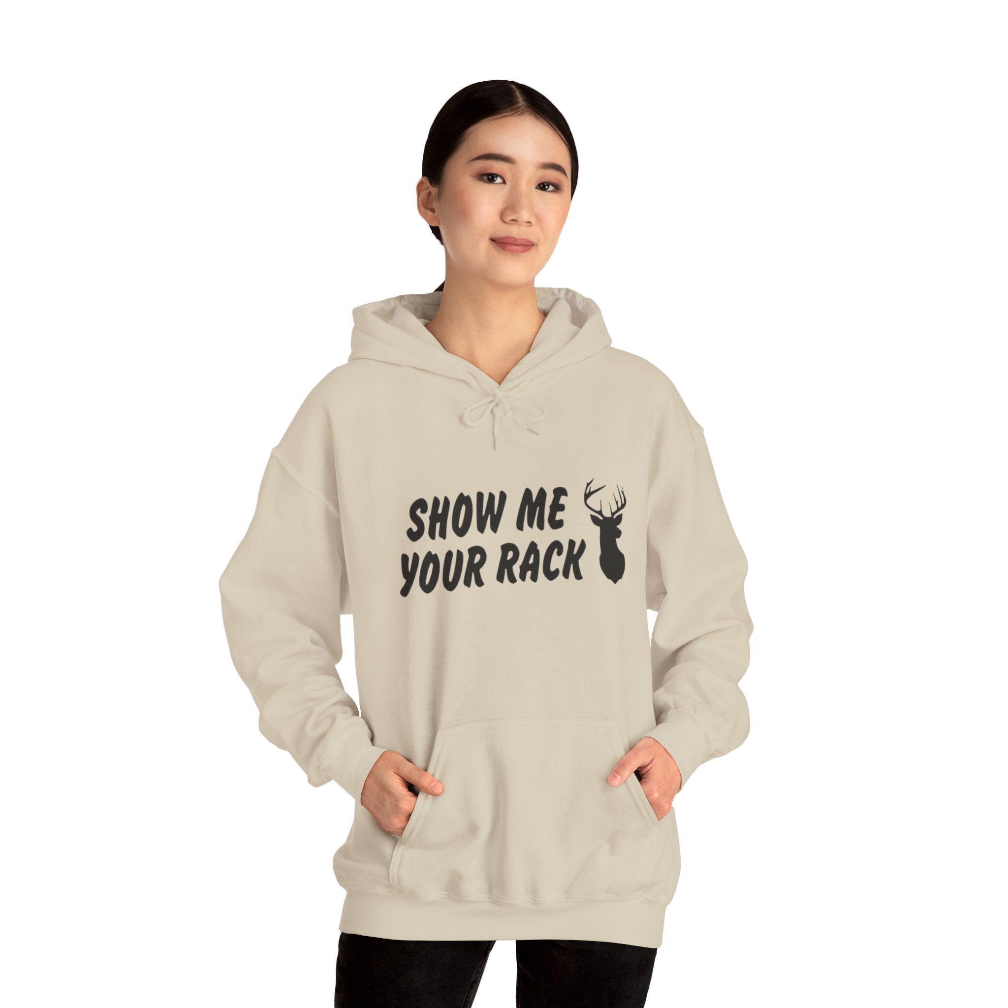 Funny Hunting Hoodie - Show Me Your Rack, Unisex Sweatshirt for Outdoors, Gift for Hunters, Casual Wear, Holiday Apparel