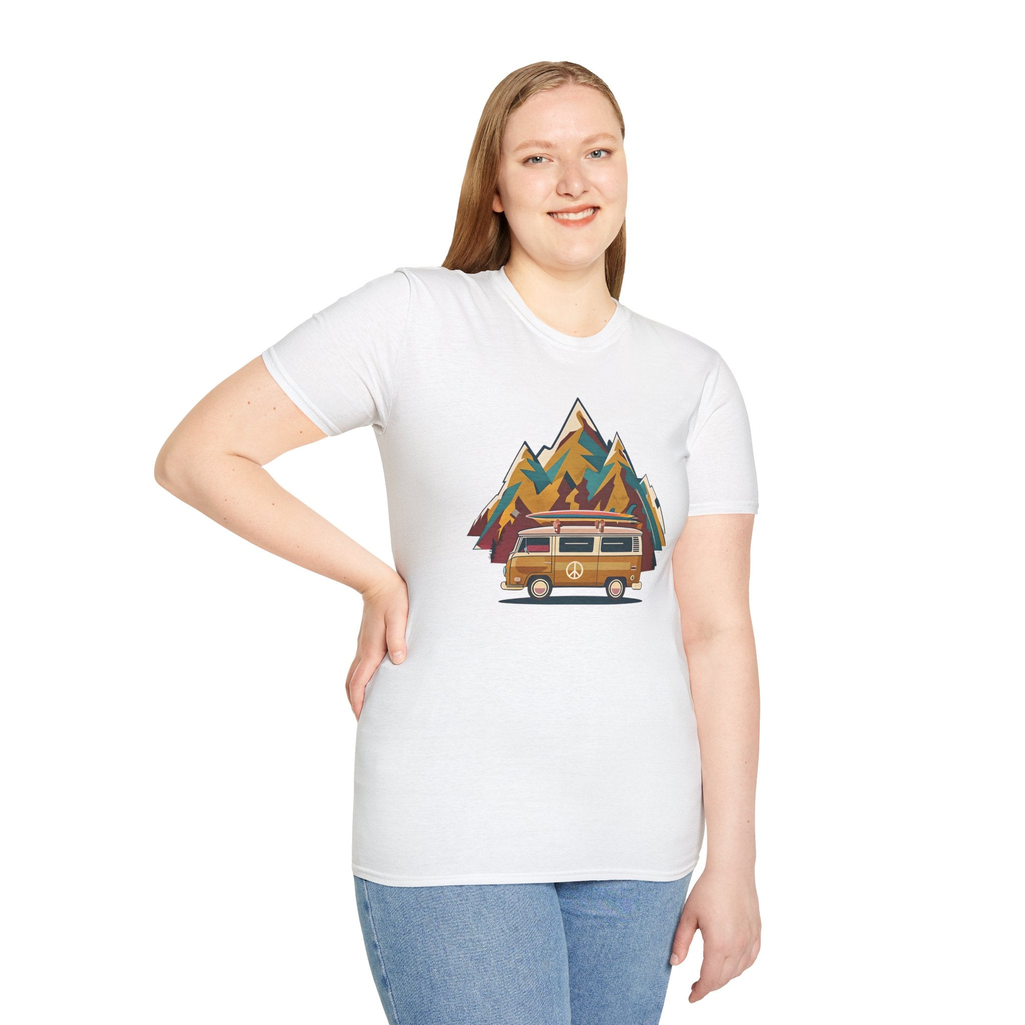 Retro Camper Van T-Shirt — Vintage Mountain Adventure Graphic Tee