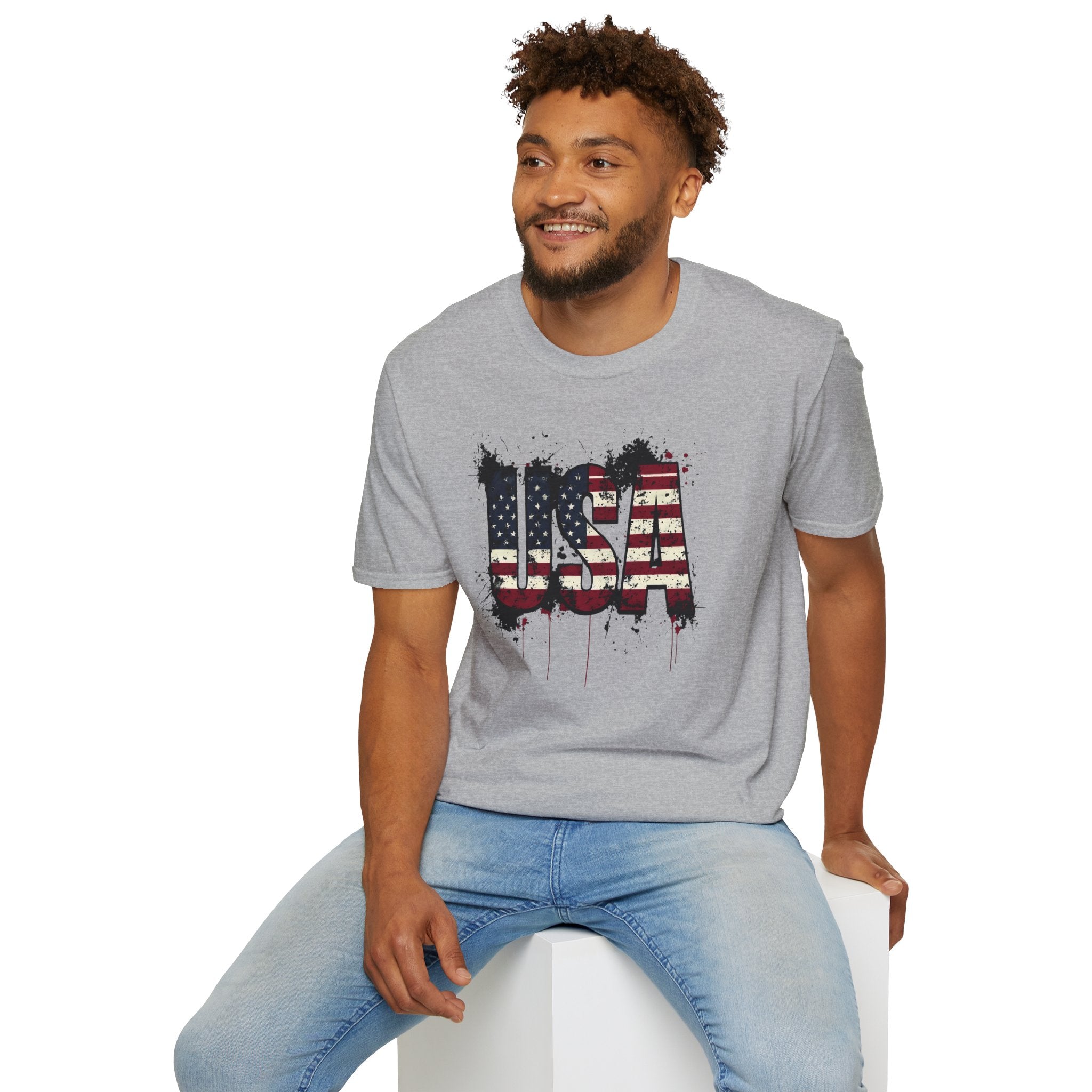 USA Flag Grunge T-Shirt — Distressed American Flag Graphic Tee for 4th of July