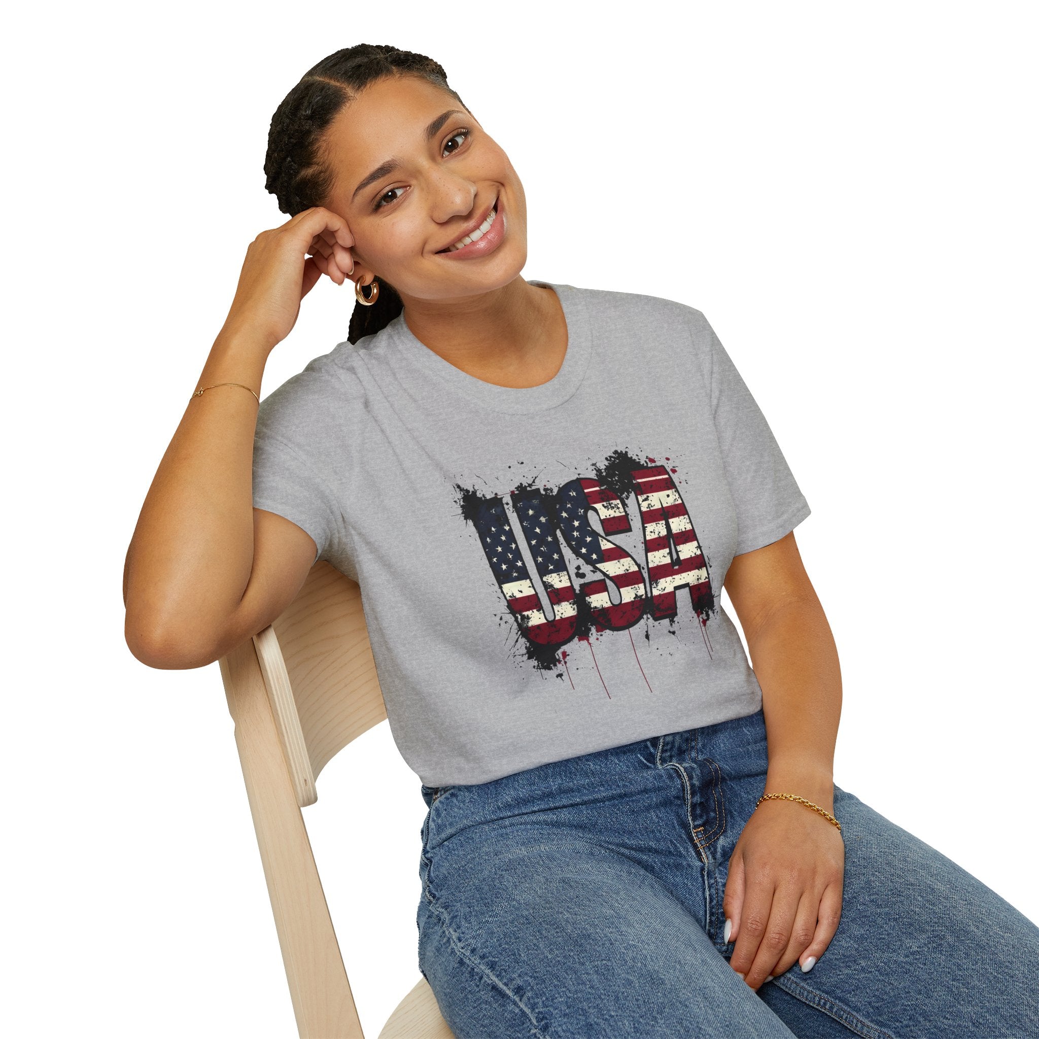 USA Flag Grunge T-Shirt — Distressed American Flag Graphic Tee for 4th of July