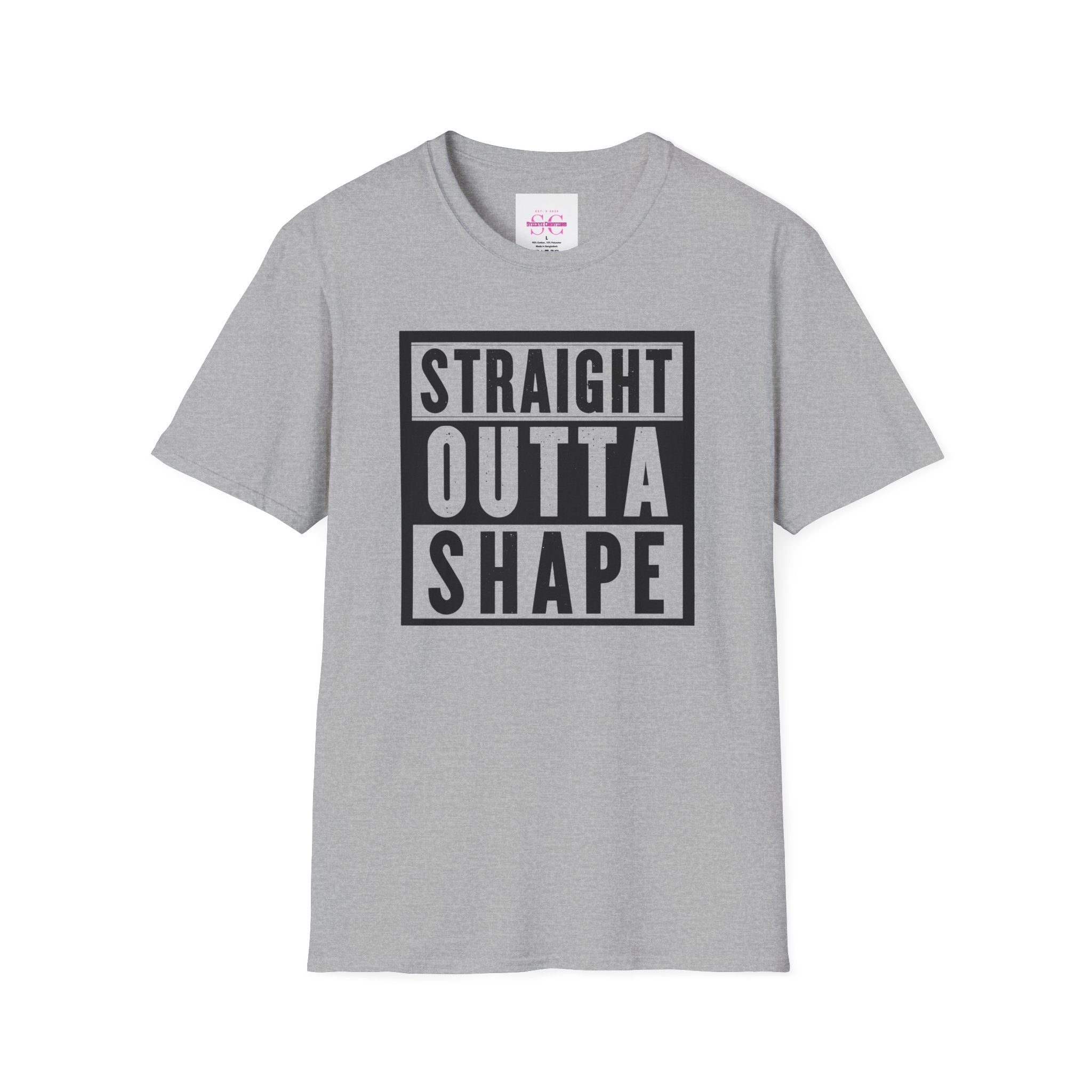 Straight Outta Shape Unisex Softstyle T-Shirt - Funny Workout Tee, Gift for Gym Lovers, Fitness Humor, Casual Wear, Everyday T-Shirt