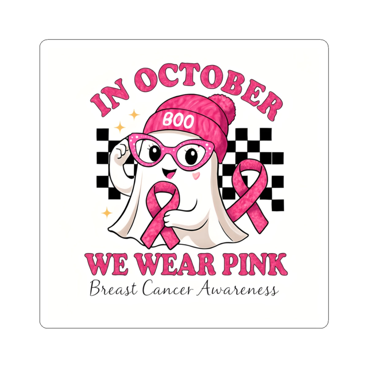 Breast Cancer Awareness Kiss-Cut Stickers, Cute Ghost, October Advocacy, Gift for Supporters, Pink Ribbon, Awareness Merchandise