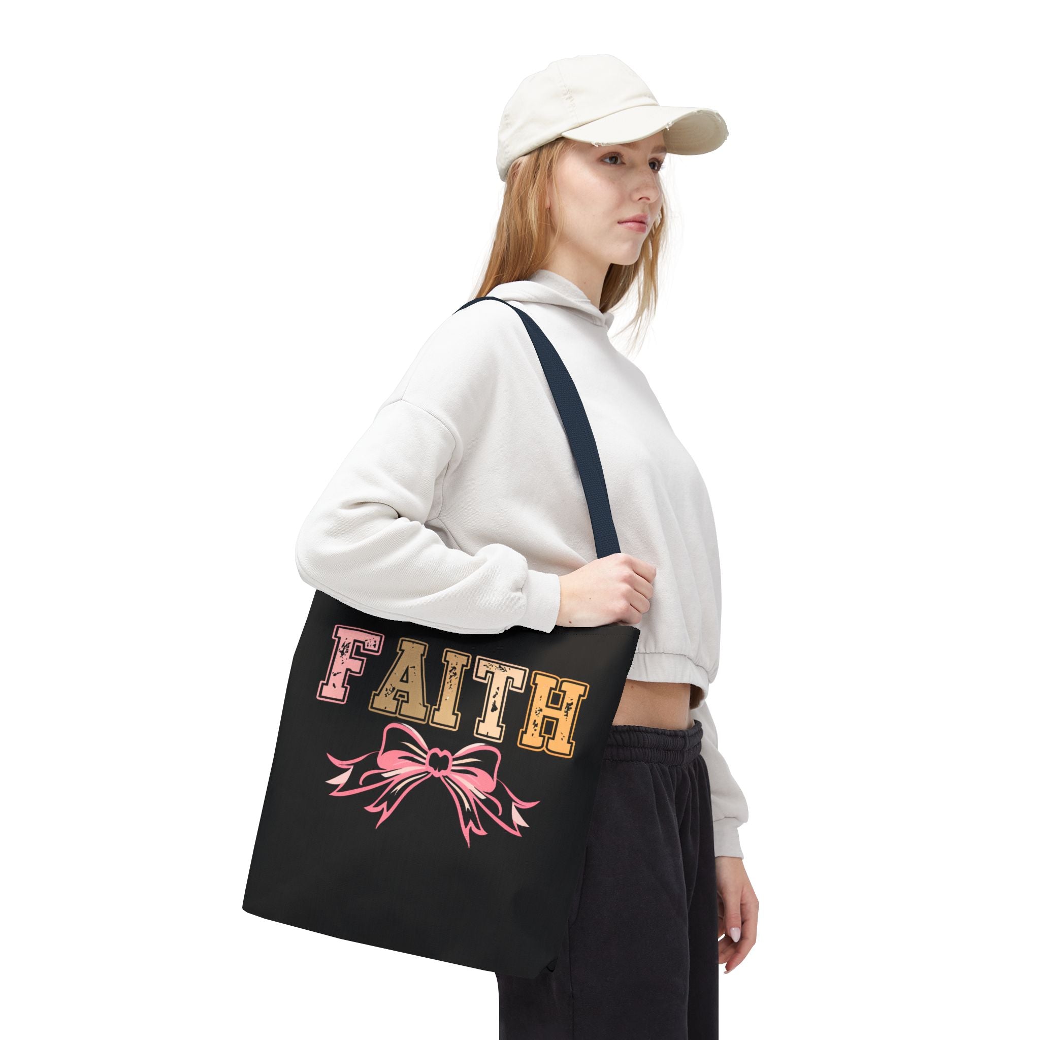 Faith Tote Bag with Bow Design, Inspirational Gift for Her, Everyday Shopping Bag, Faith-Based Gift, Religious Tote, Faith Quote Bag