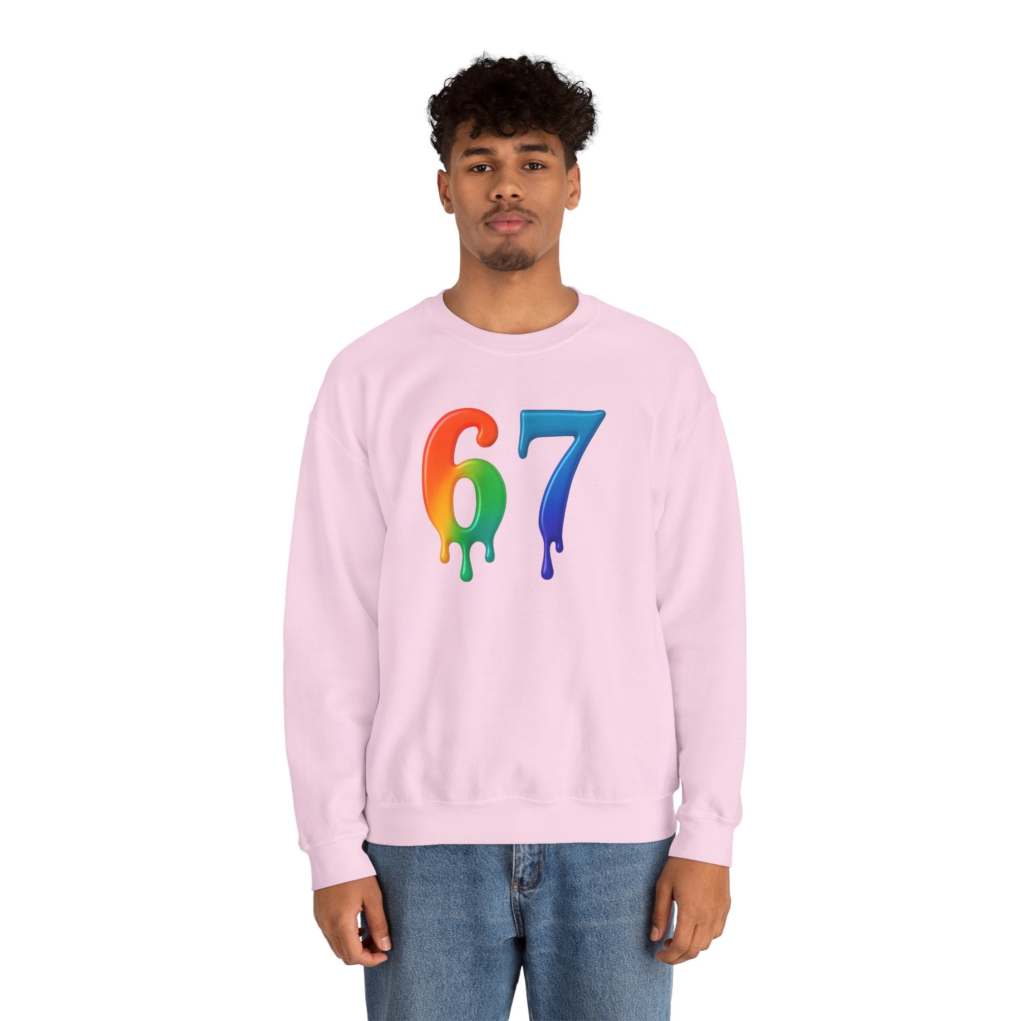 Colorful Drip 67 Sweatshirt, Cozy Unisex Crewneck, Gift for Friends, Rainbow Sweatshirt, Casual Everyday Wear, Birthday Apparel