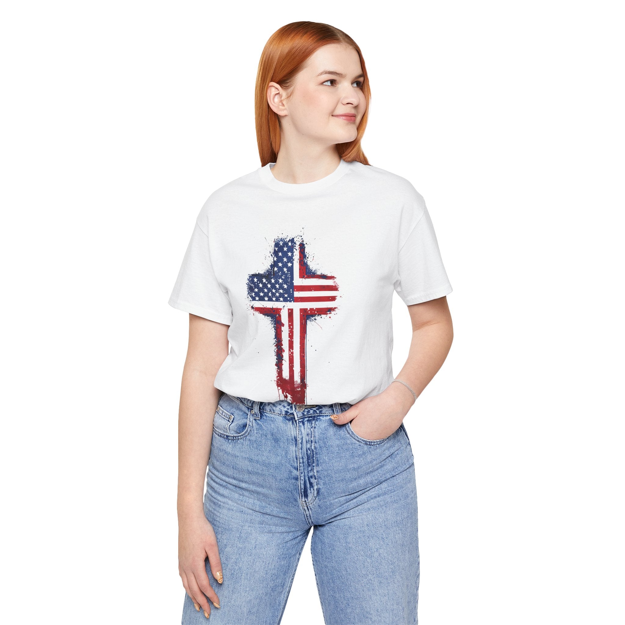 American Flag Cross T-Shirt — Patriotic Distressed USA Cross Tee