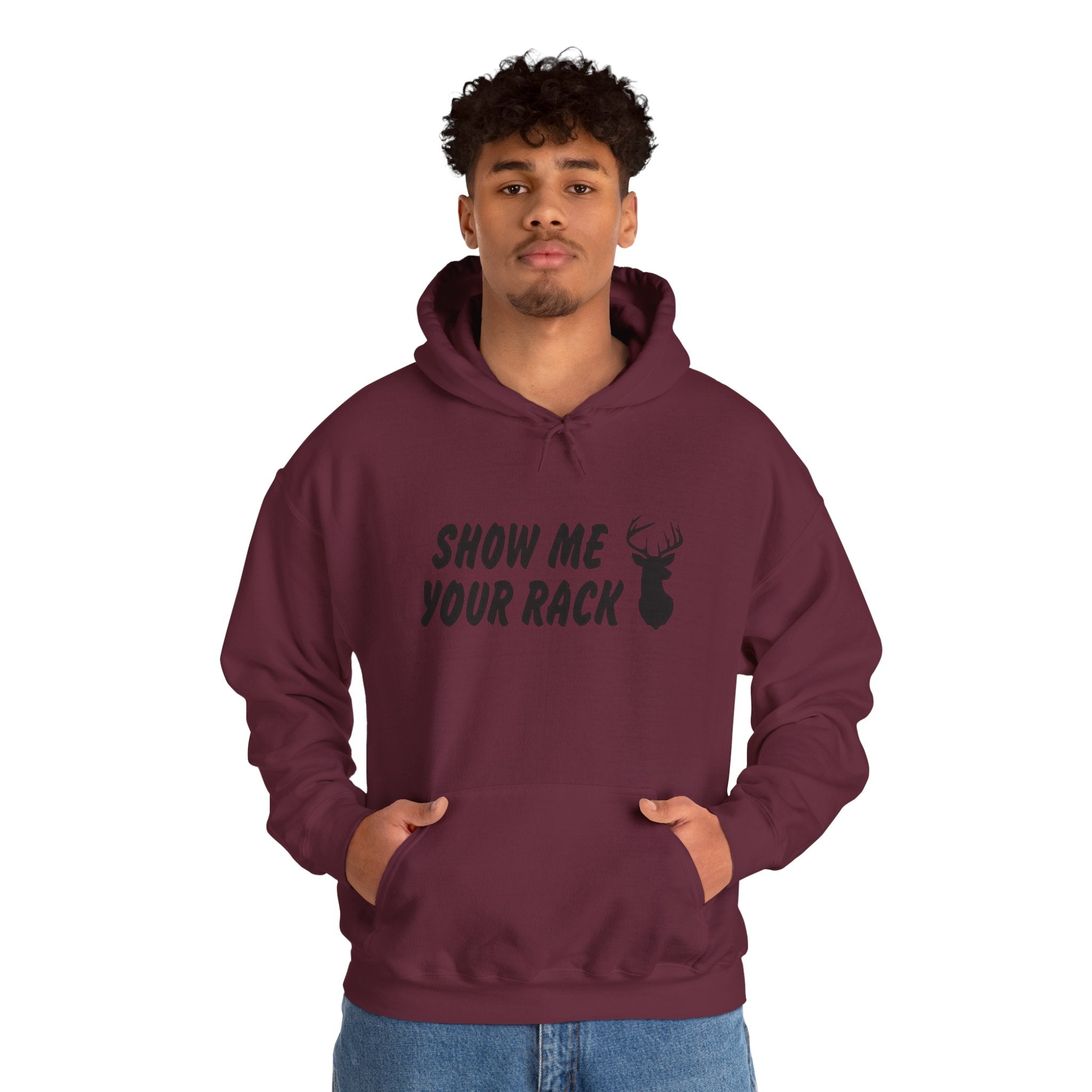 Funny Hunting Hoodie - Show Me Your Rack, Unisex Sweatshirt for Outdoors, Gift for Hunters, Casual Wear, Holiday Apparel
