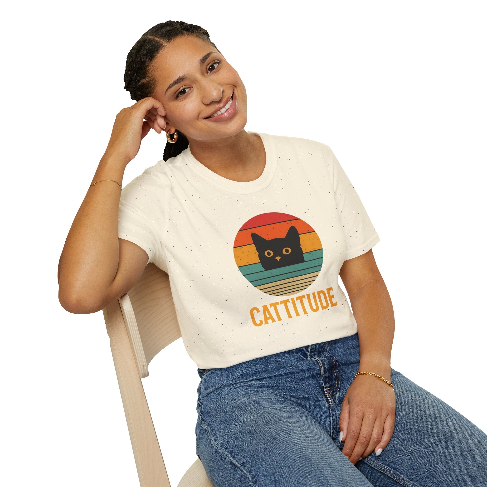 Cattitude Retro Cat T-Shirt, Funny Cat Lover Gift, Unisex Tee, Softstyle Shirt, Cute Pet Apparel, Cat-Themed Fashion
