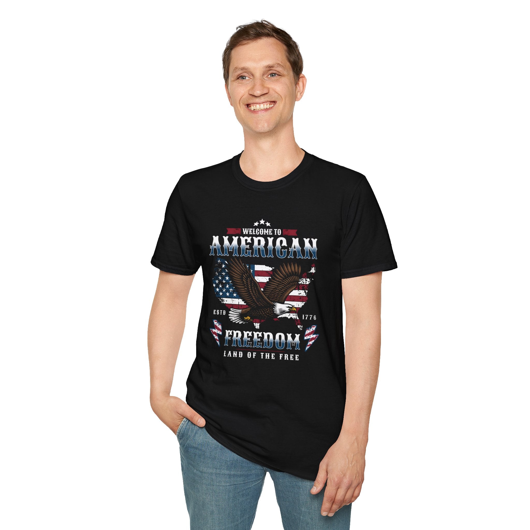 American Freedom Eagle T-Shirt — Distressed Flag Patriotic Tee for 4th of July