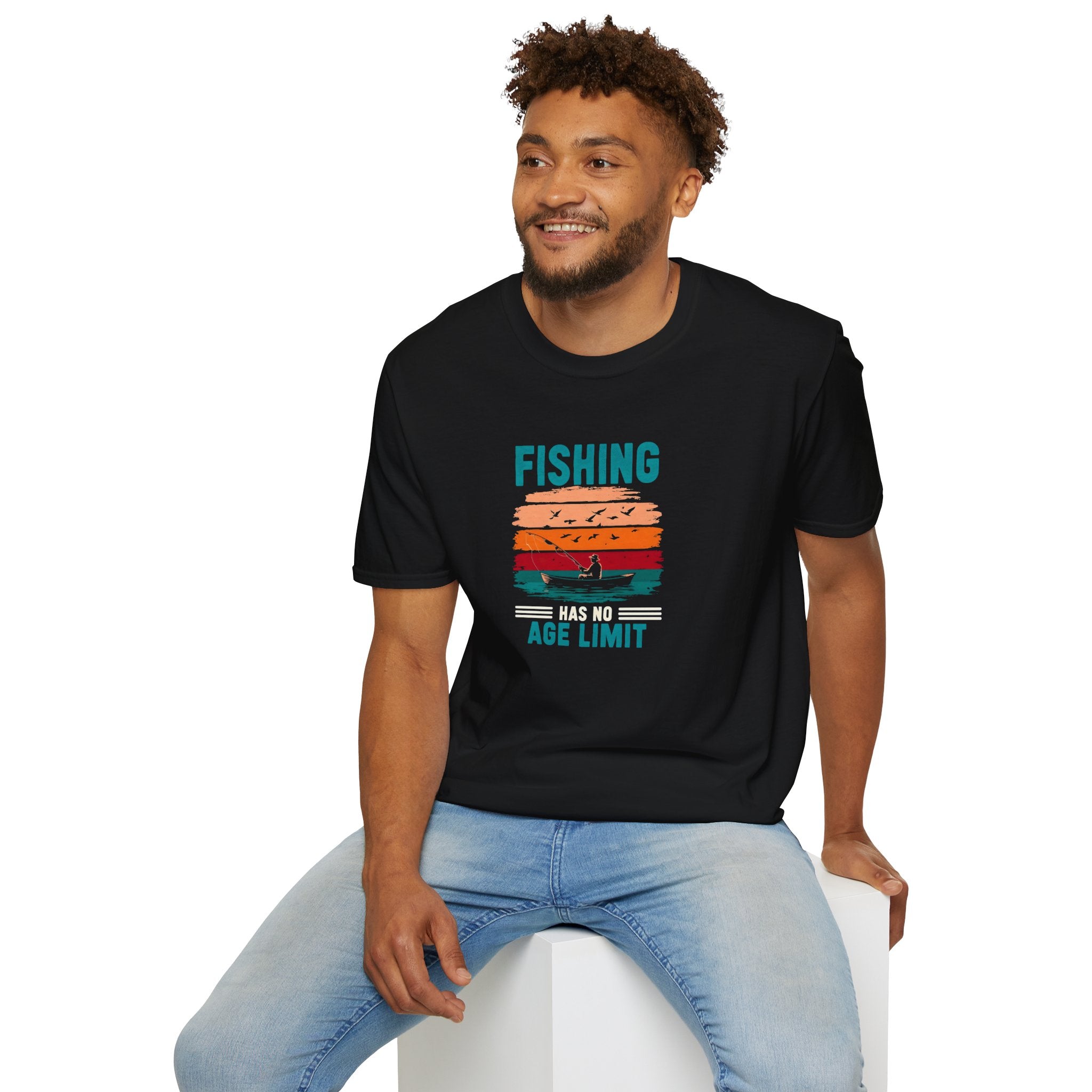 Fishing Age Limit T-Shirt, Unisex Softstyle Tee, Perfect Gift for Fishing Enthusiasts, Summer Apparel, Great for Birthdays, Father’s Day