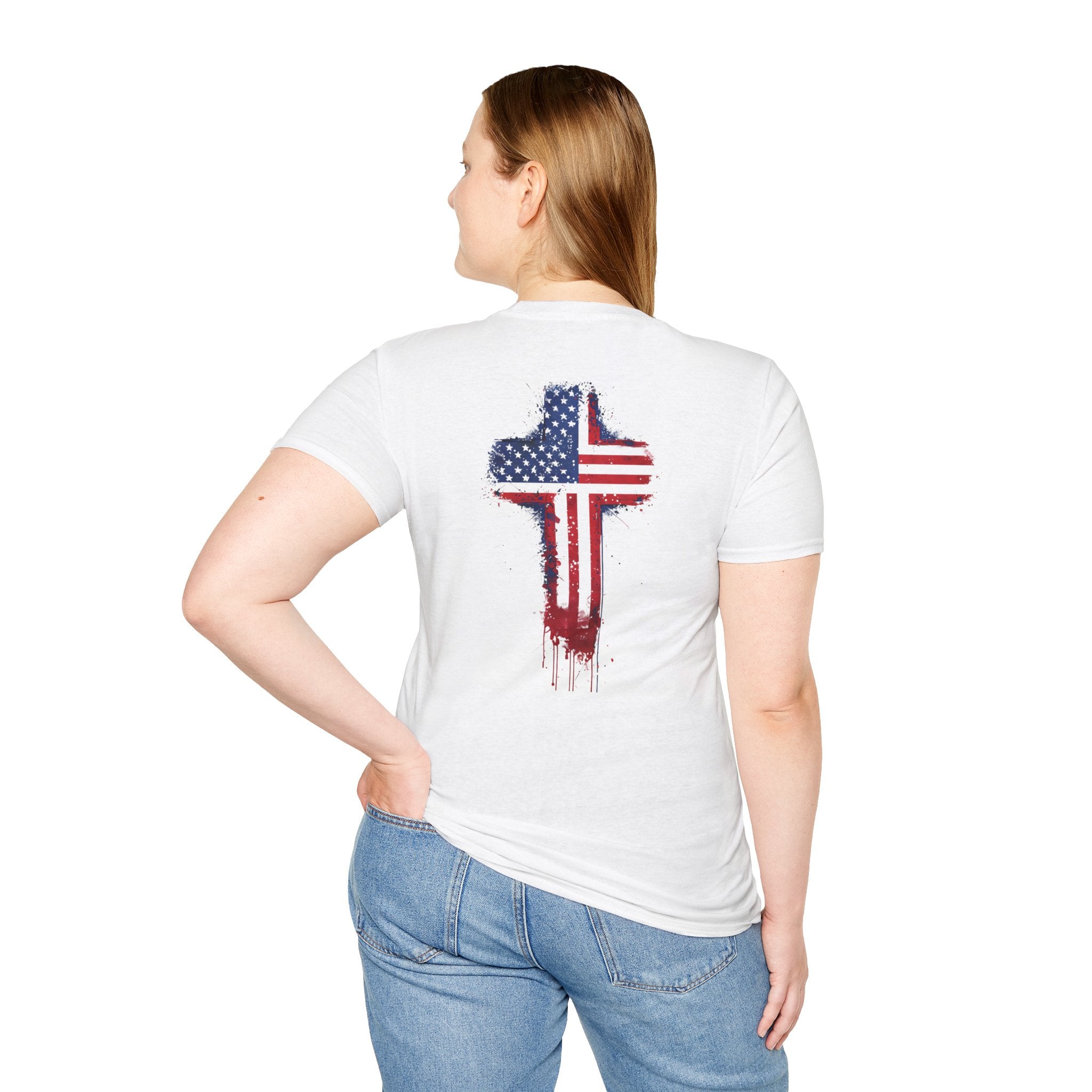 Freedom Cross T-Shirt — American Flag Distressed Cross Graphic Tee