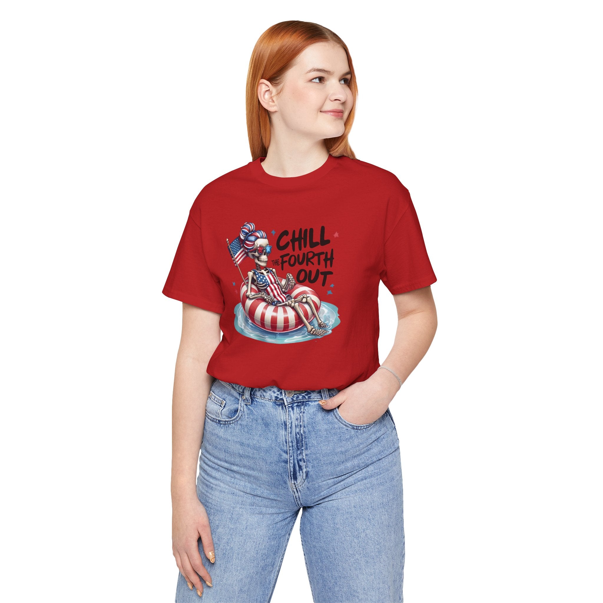 Fourth of July Chill T-Shirt — "Chill Fourth Out" Patriotic Skeleton Pool Tee
