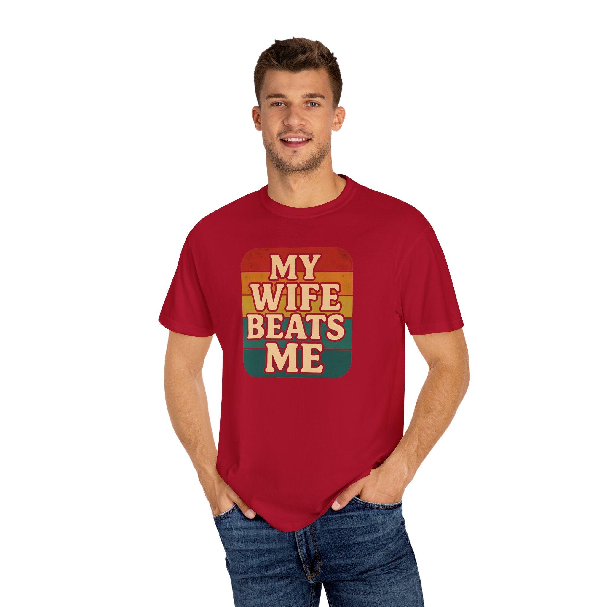 Humorous Unisex T-Shirt - 'My Wife Beats Me' Design