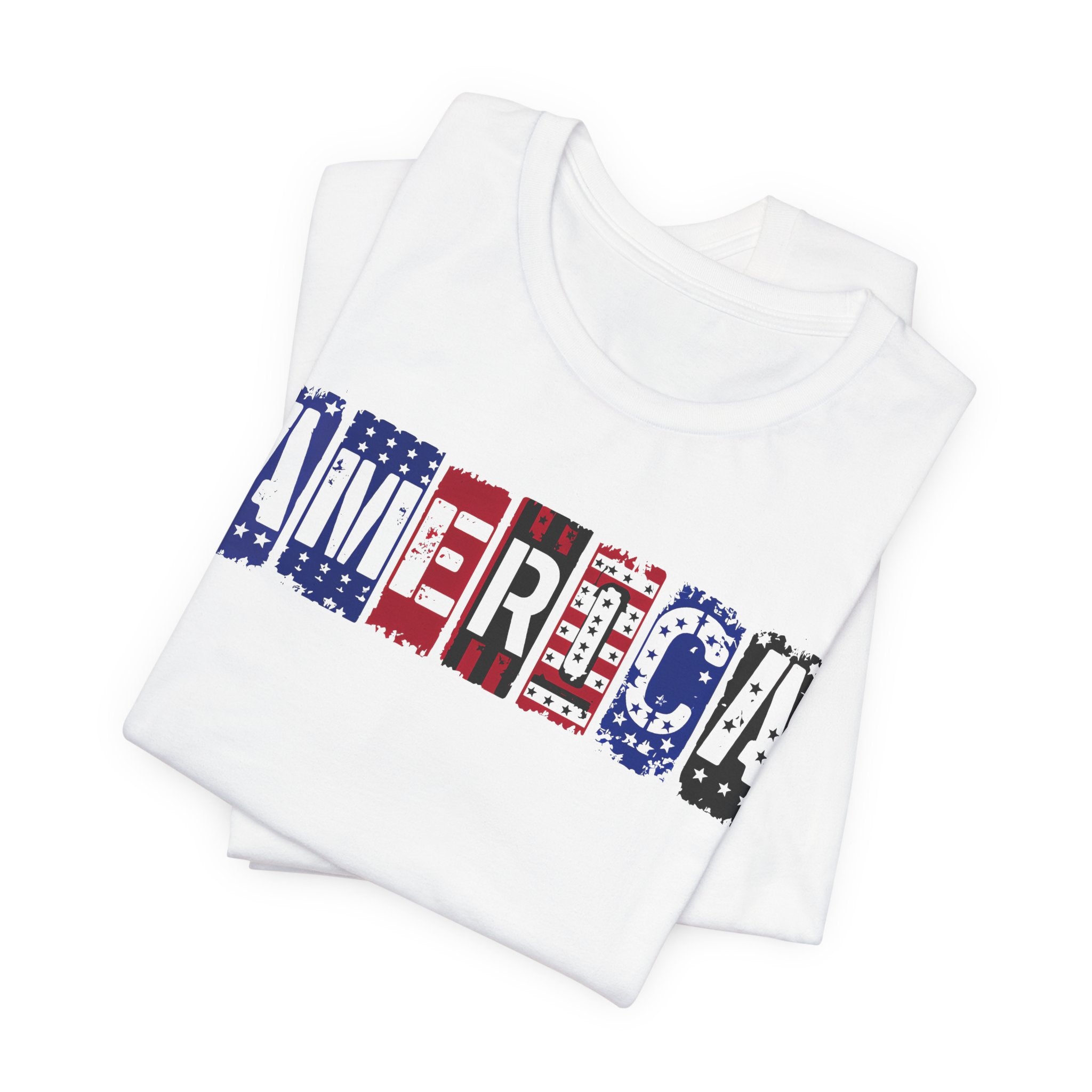 America Block Letter Tee – Patriotic USA Flag Graphic T-Shirt