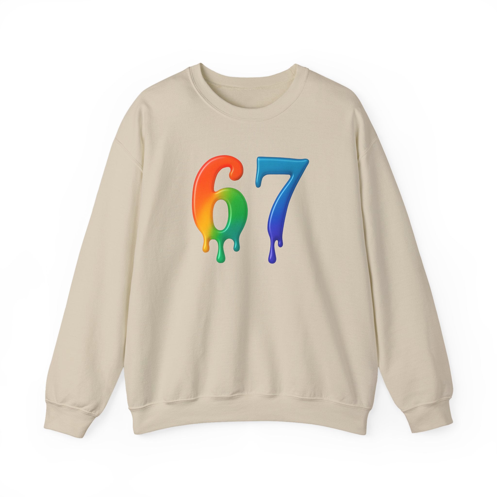 Colorful Drip 67 Sweatshirt, Cozy Unisex Crewneck, Gift for Friends, Rainbow Sweatshirt, Casual Everyday Wear, Birthday Apparel