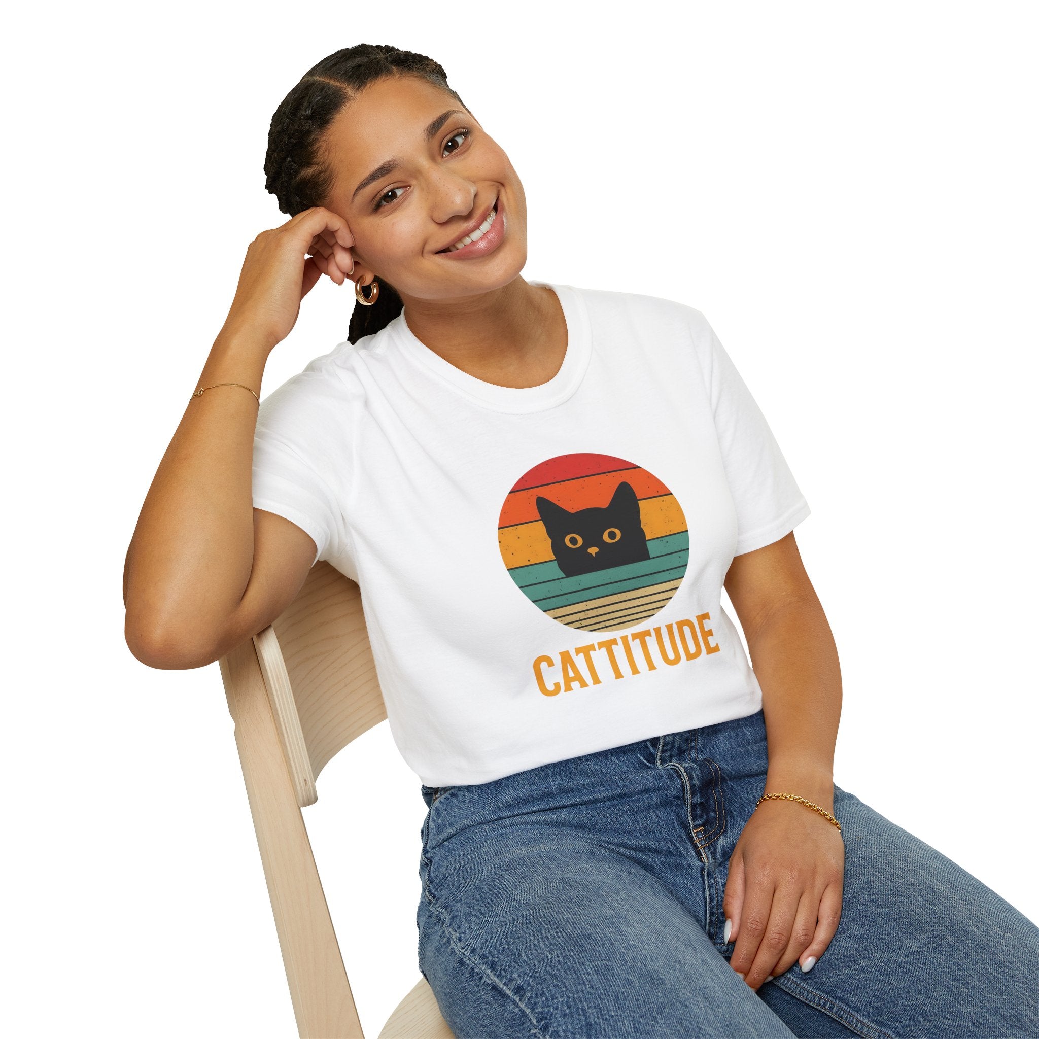Cattitude Retro Cat T-Shirt, Funny Cat Lover Gift, Unisex Tee, Softstyle Shirt, Cute Pet Apparel, Cat-Themed Fashion