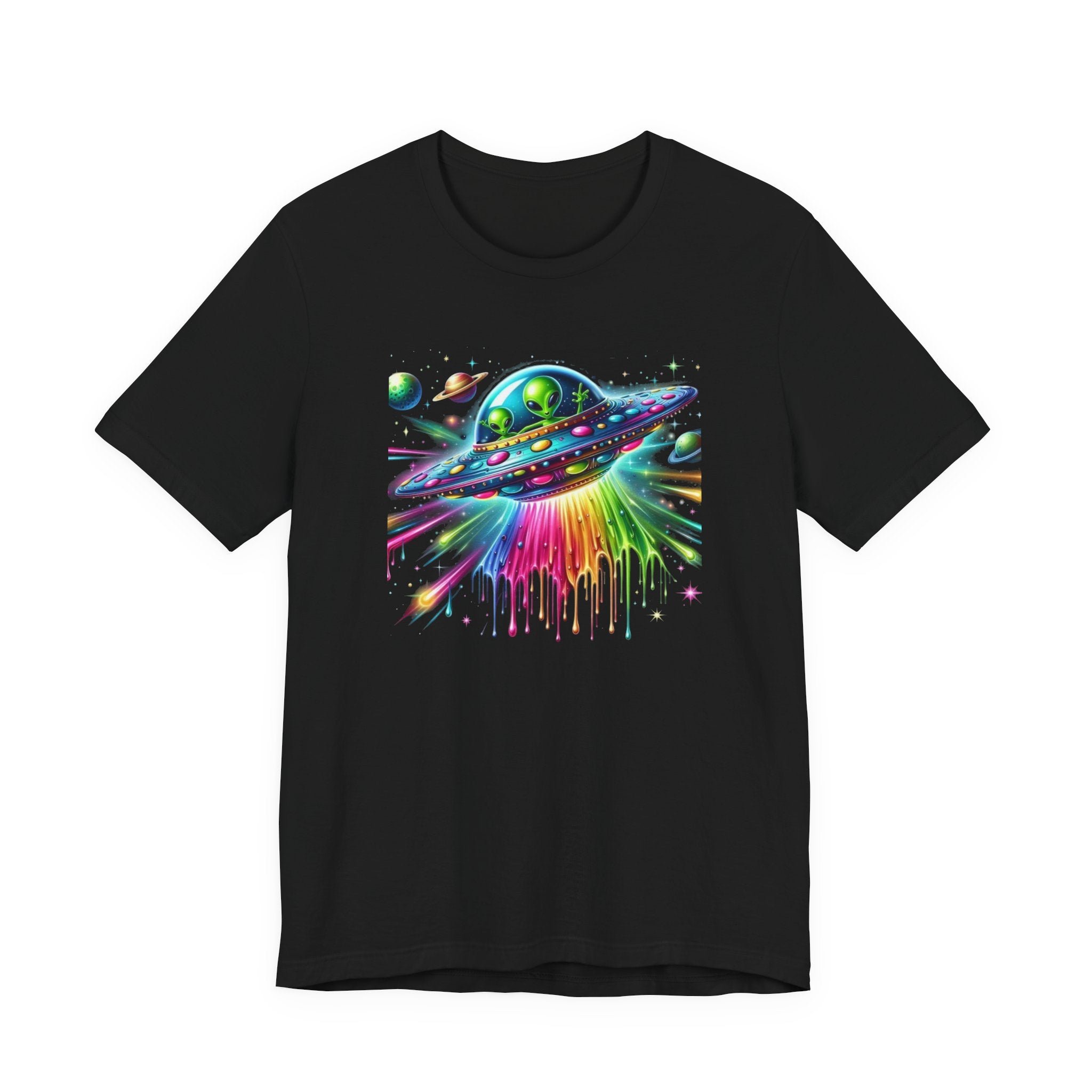 UFO Paint Splash T-Shirt — Neon Alien Spaceship Graphic Tee