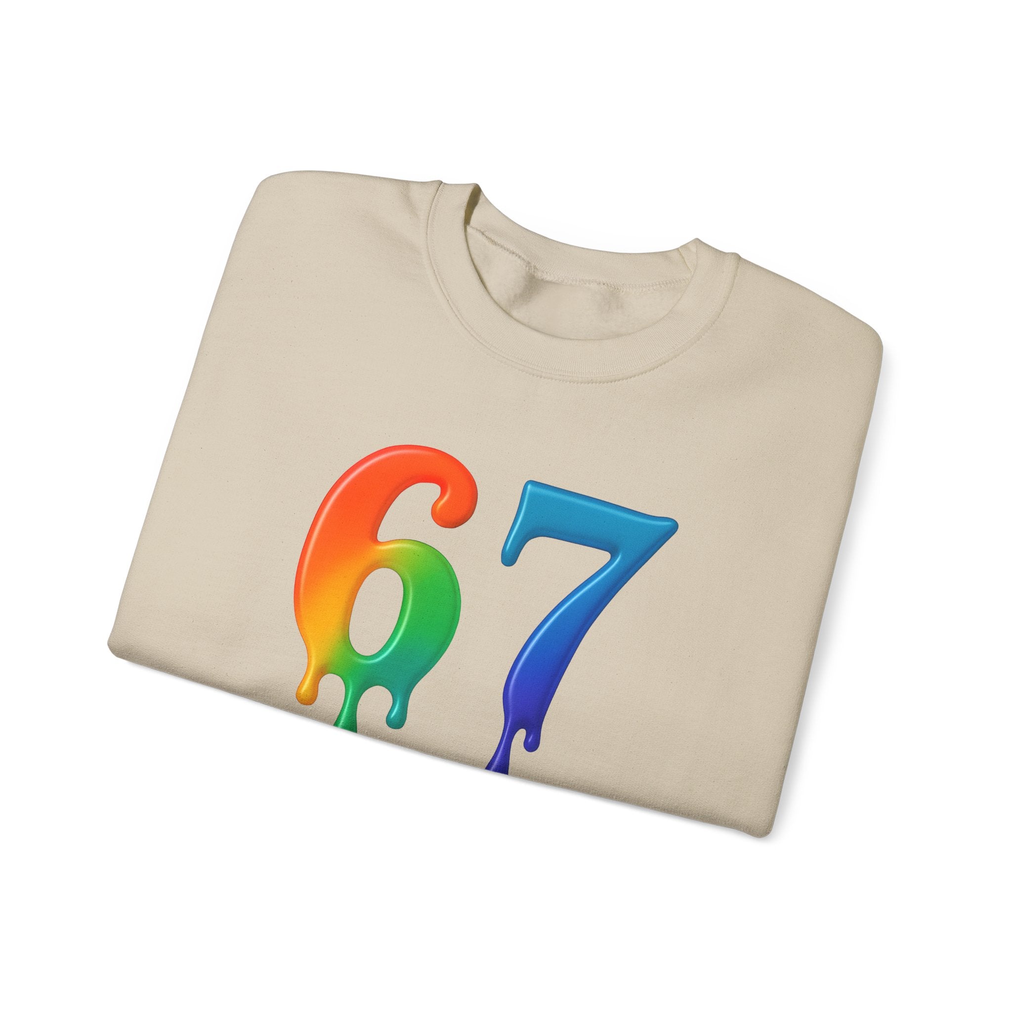 Colorful Drip 67 Sweatshirt, Cozy Unisex Crewneck, Gift for Friends, Rainbow Sweatshirt, Casual Everyday Wear, Birthday Apparel