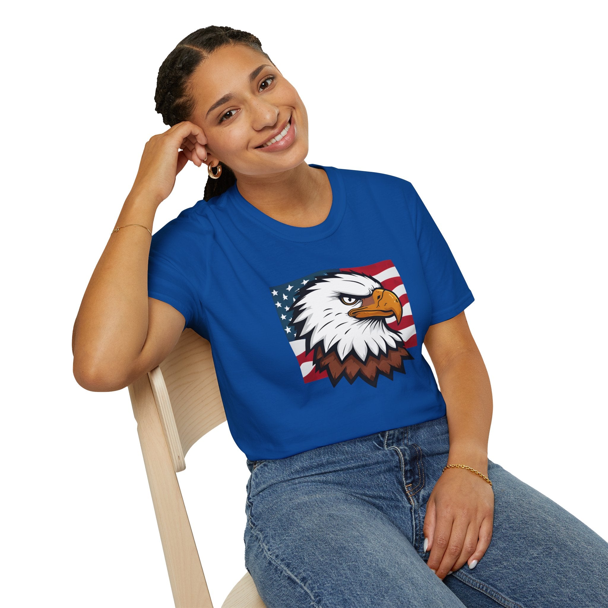 Patriotic Eagle Graphic T-Shirt, Unisex Softstyle Tee for Independence Day, Casual Wear, Gift for Veterans, American Pride Clothing