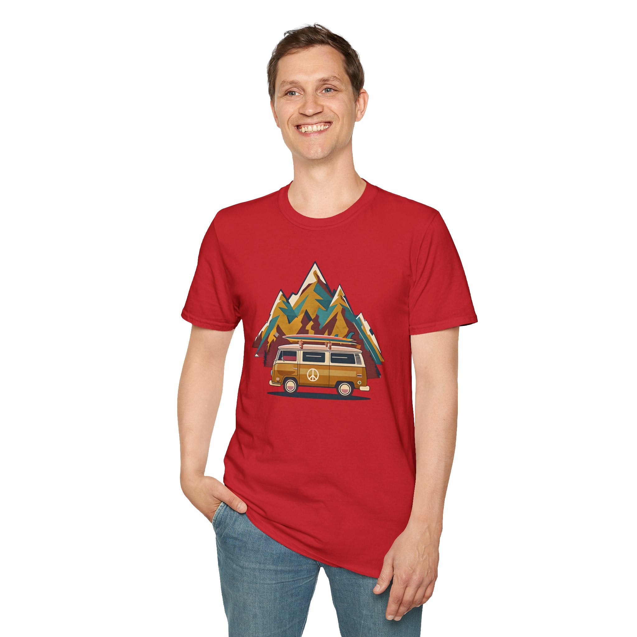 Retro Camper Van T-Shirt — Vintage Mountain Adventure Graphic Tee