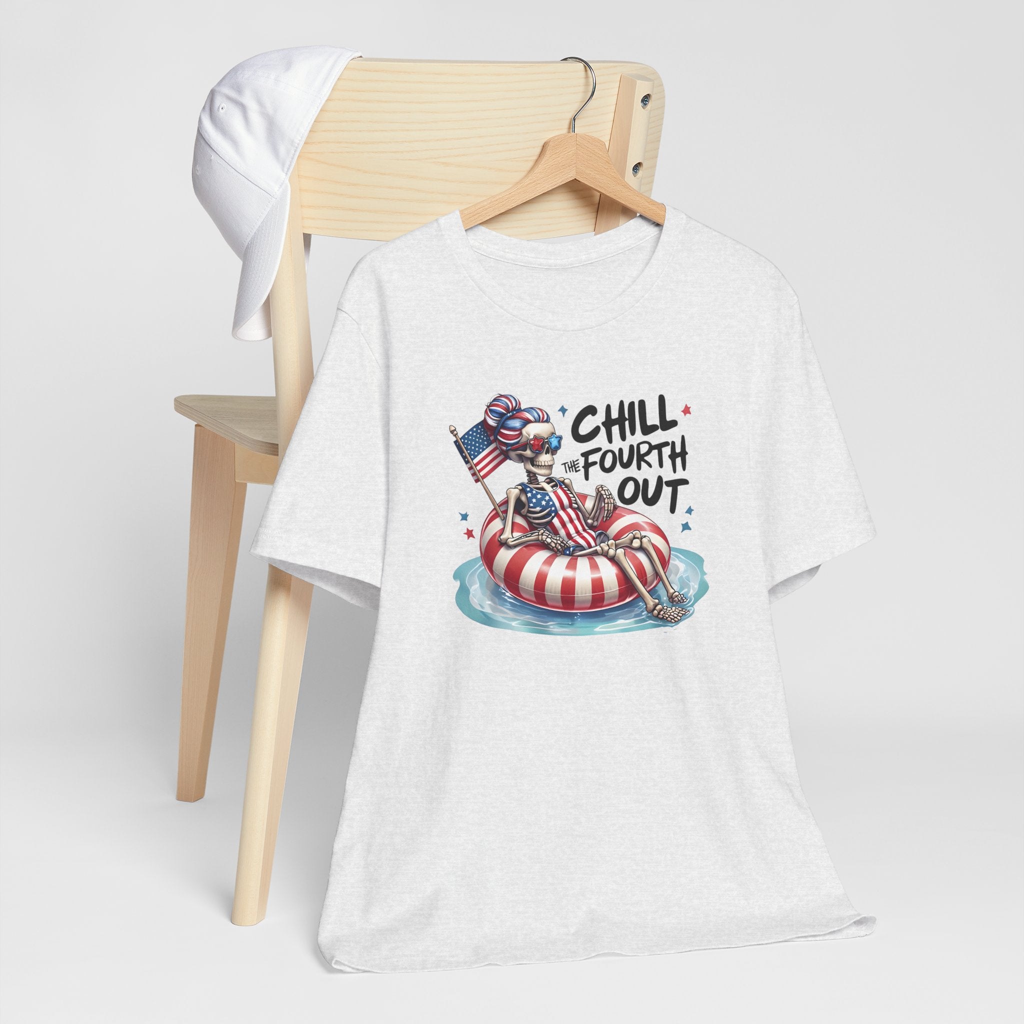 Fourth of July Chill T-Shirt — "Chill Fourth Out" Patriotic Skeleton Pool Tee