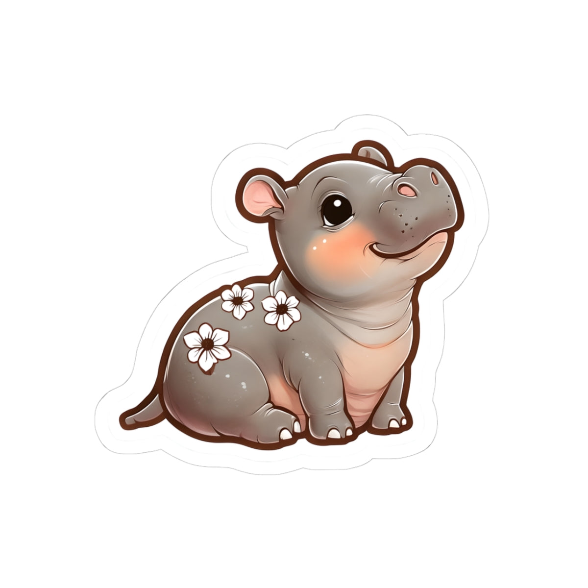 Adorable Hippo Kiss-Cut Stickers | Cute Floral Design for Laptop & Decor