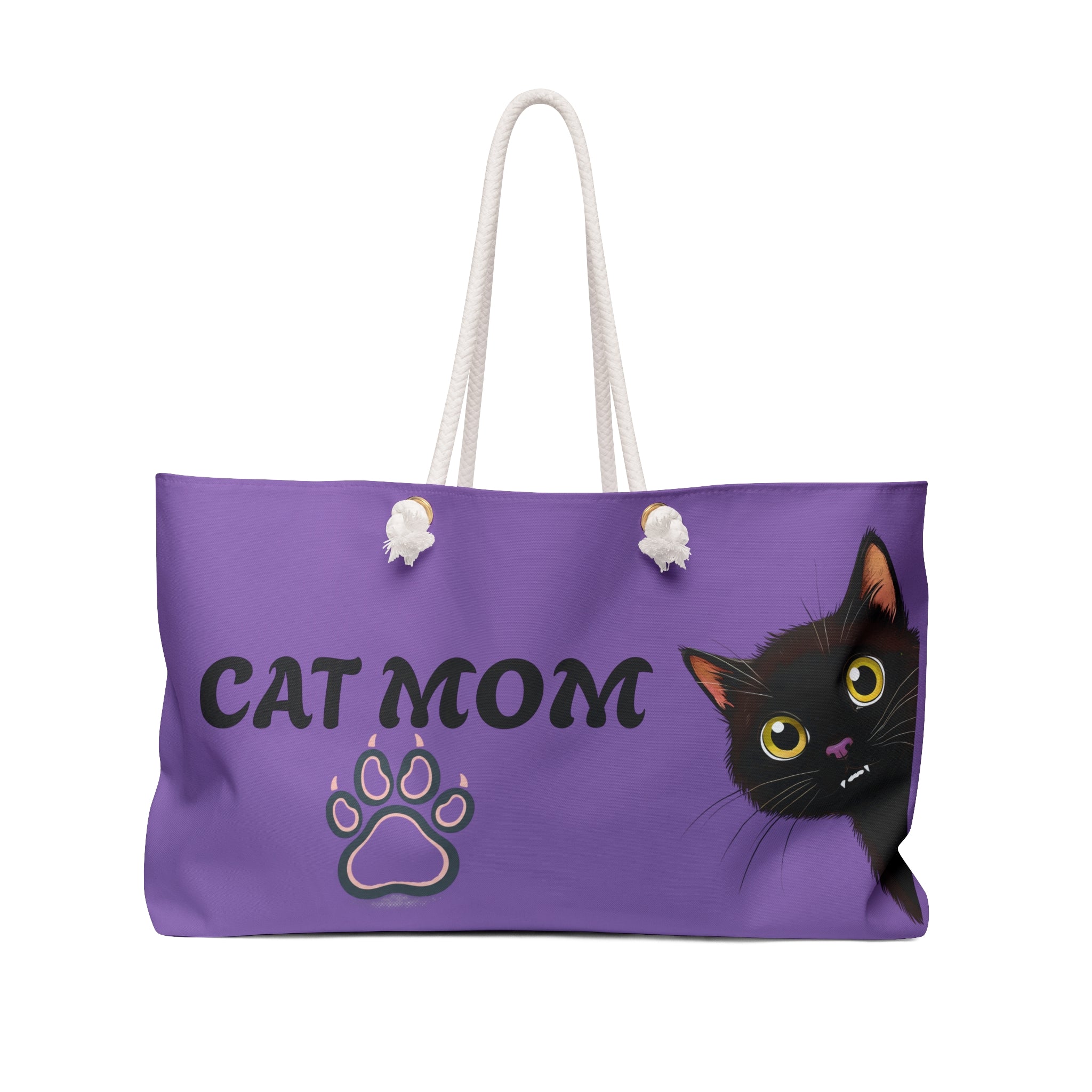 Cat Mom Weekender Bag – Purple Cat Paw Travel Tote