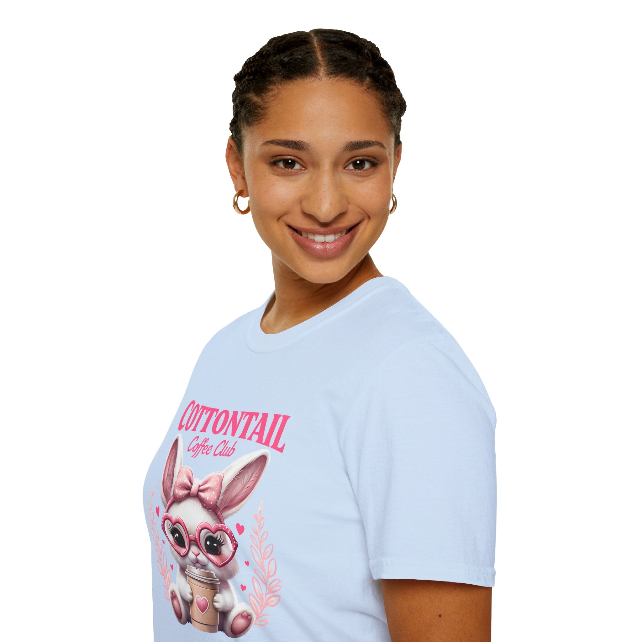 Cottontail Coffee Club Tee — Cute Bunny Holding Latte Graphic T-Shirt