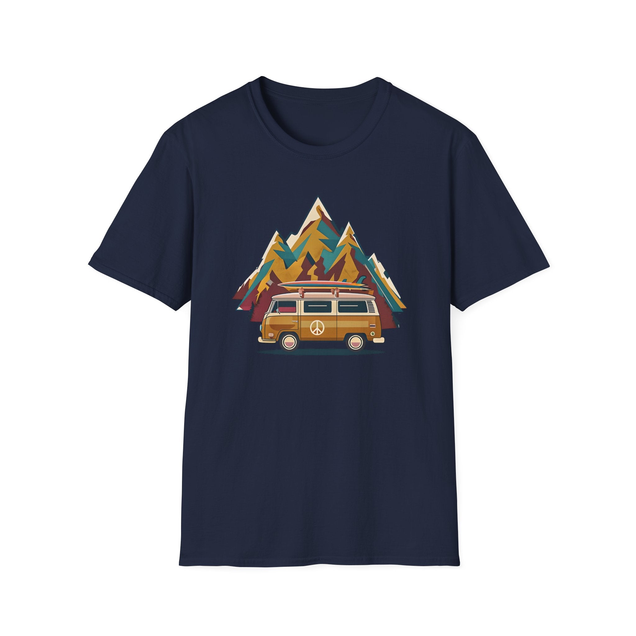 Retro Camper Van T-Shirt — Vintage Mountain Adventure Graphic Tee