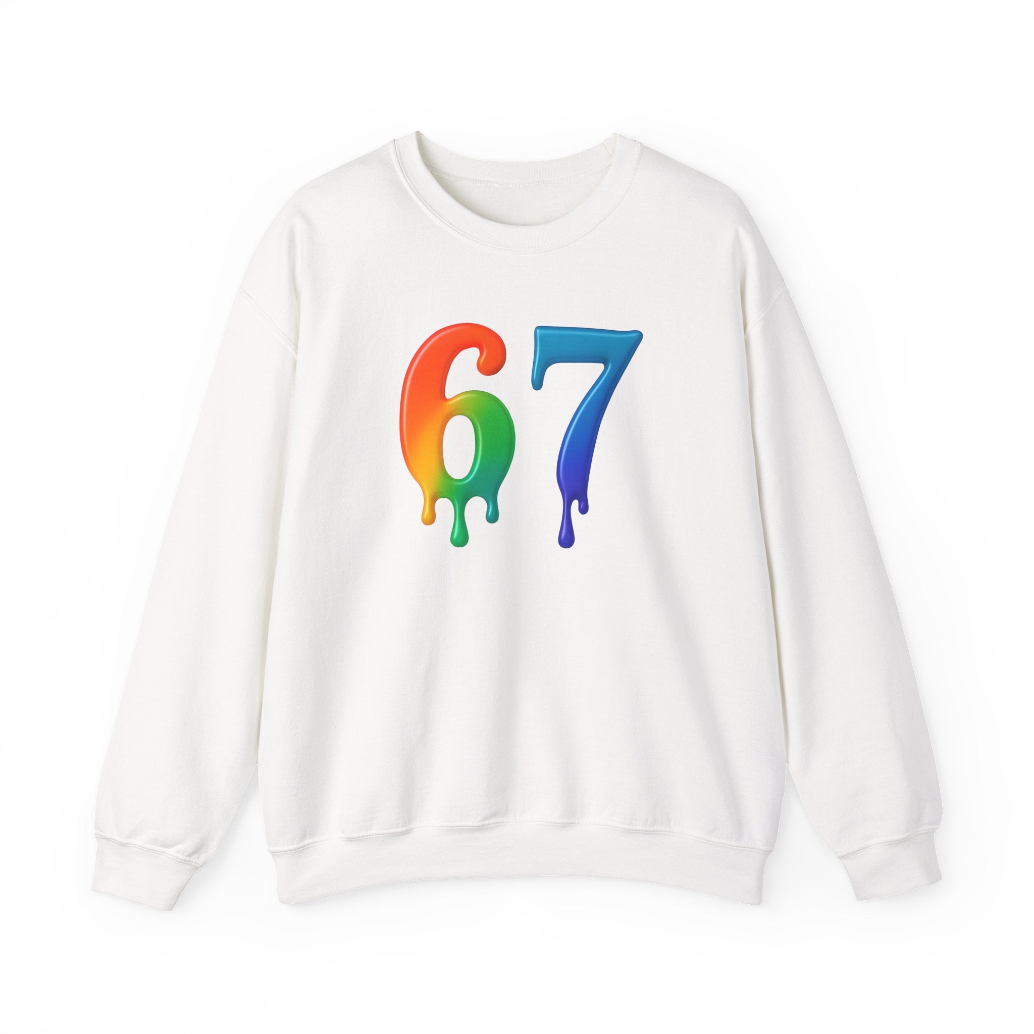 Colorful Drip 67 Sweatshirt, Cozy Unisex Crewneck, Gift for Friends, Rainbow Sweatshirt, Casual Everyday Wear, Birthday Apparel