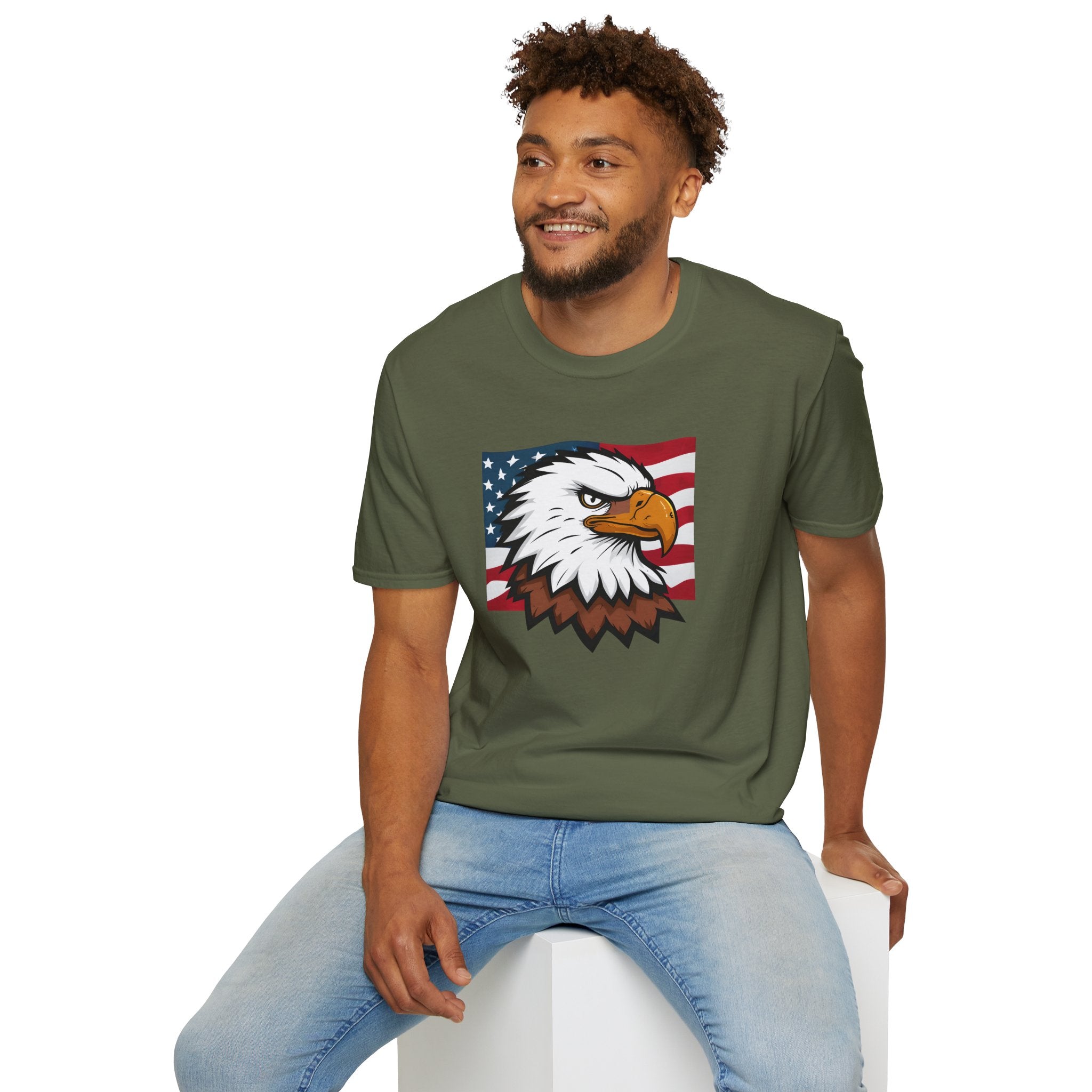 Patriotic Eagle Graphic T-Shirt, Unisex Softstyle Tee for Independence Day, Casual Wear, Gift for Veterans, American Pride Clothing