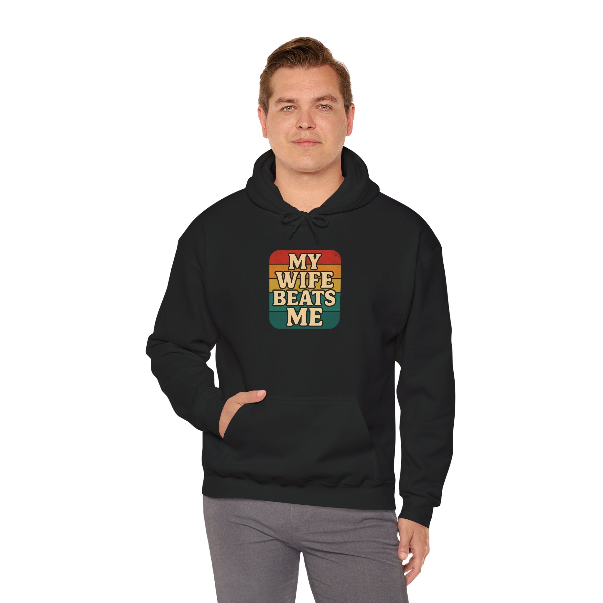 Retro Hoodie - 'My Wife Beats Me' Comfortable Sweatshirt