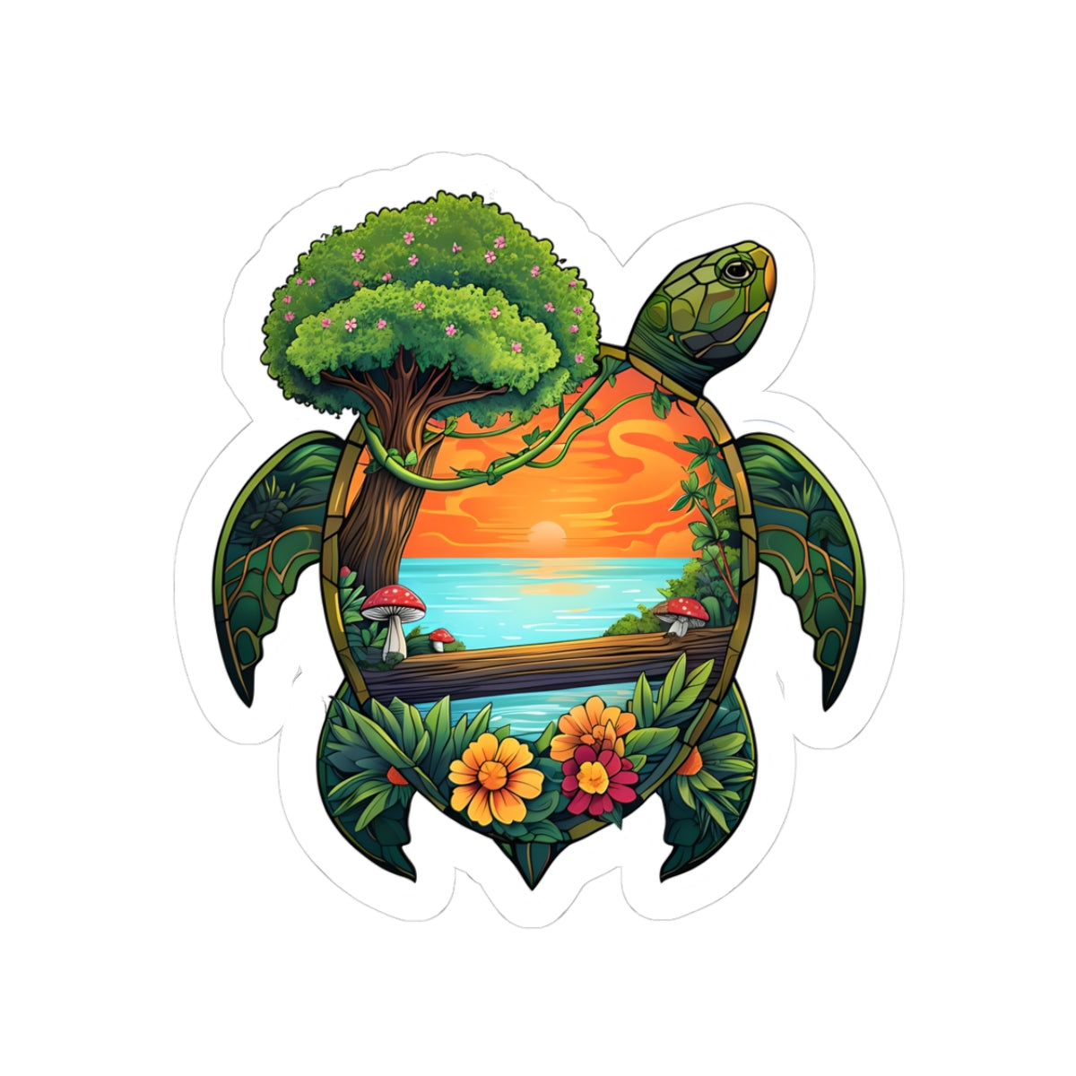 Vibrant Turtle Nature Kiss-Cut Stickers, Ocean Decor, Laptop Stickers, Eco-Friendly Gifts, Summer Vibes, Beach Lover Stickers