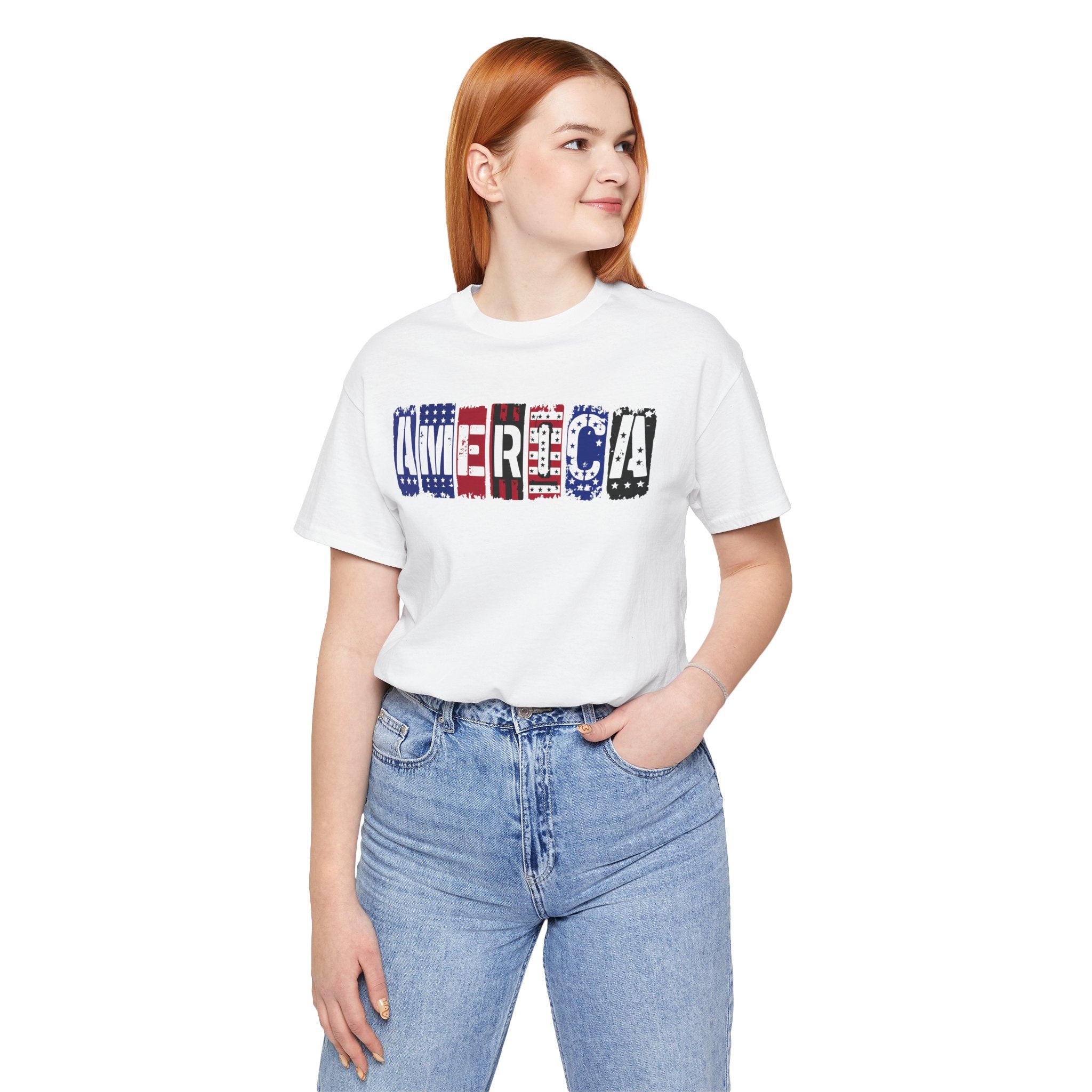 America Block Letter Tee – Patriotic USA Flag Graphic T-Shirt